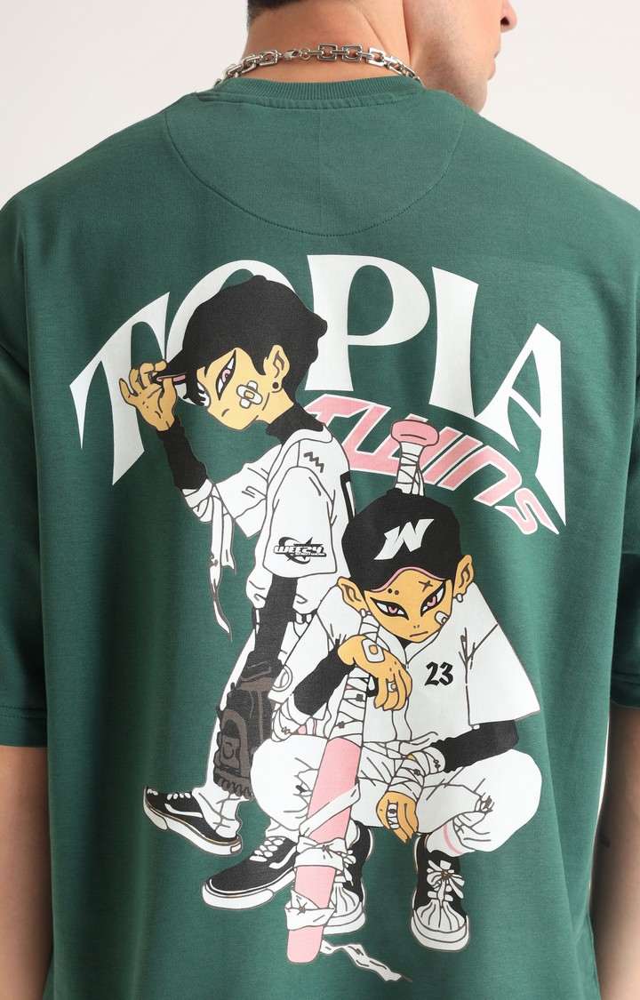 Men's Green Printed Oversized T-Shirt