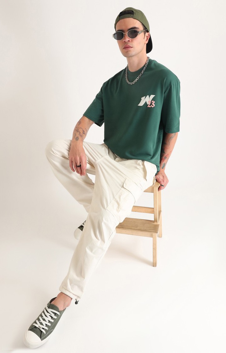Men's Green Printed Oversized T-Shirt