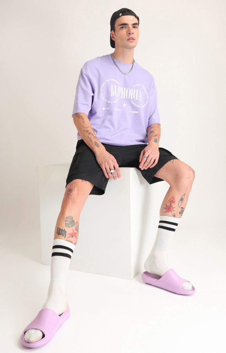 Men's Lavender Printed Oversized T-Shirt