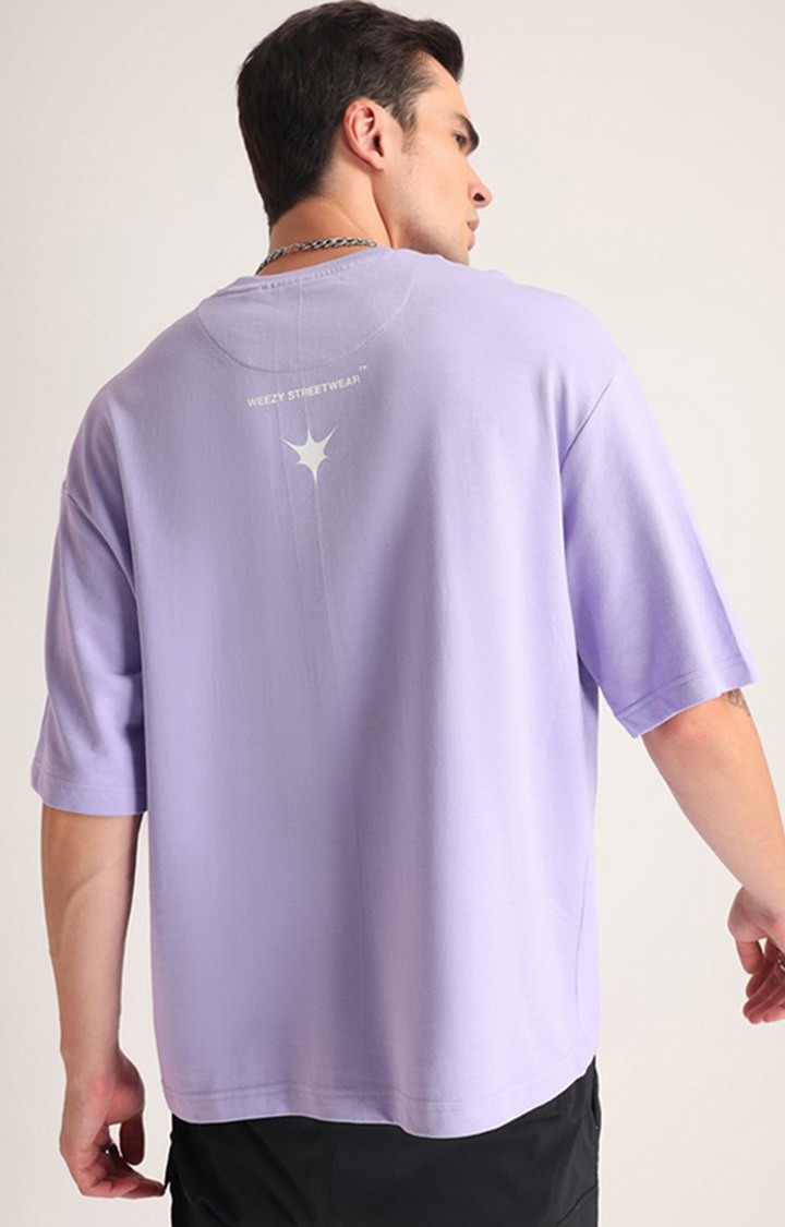 Men's Lavender Typographic Printed Oversized T-Shirt