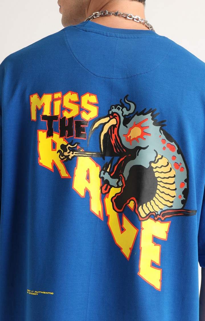Men's Blue Printed Oversized T-Shirt