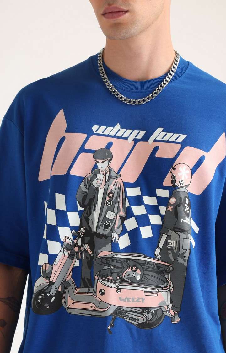 Men's Blue Printed Oversized T-Shirt
