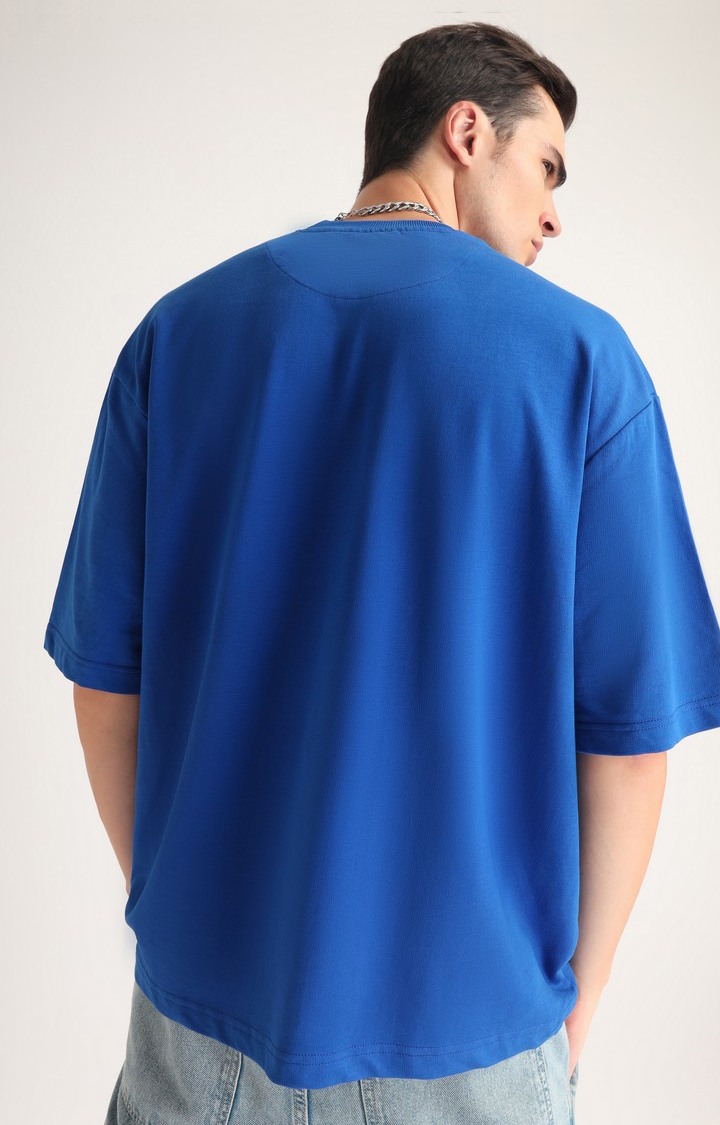 Men's Royal Blue Printed Oversized T-Shirt