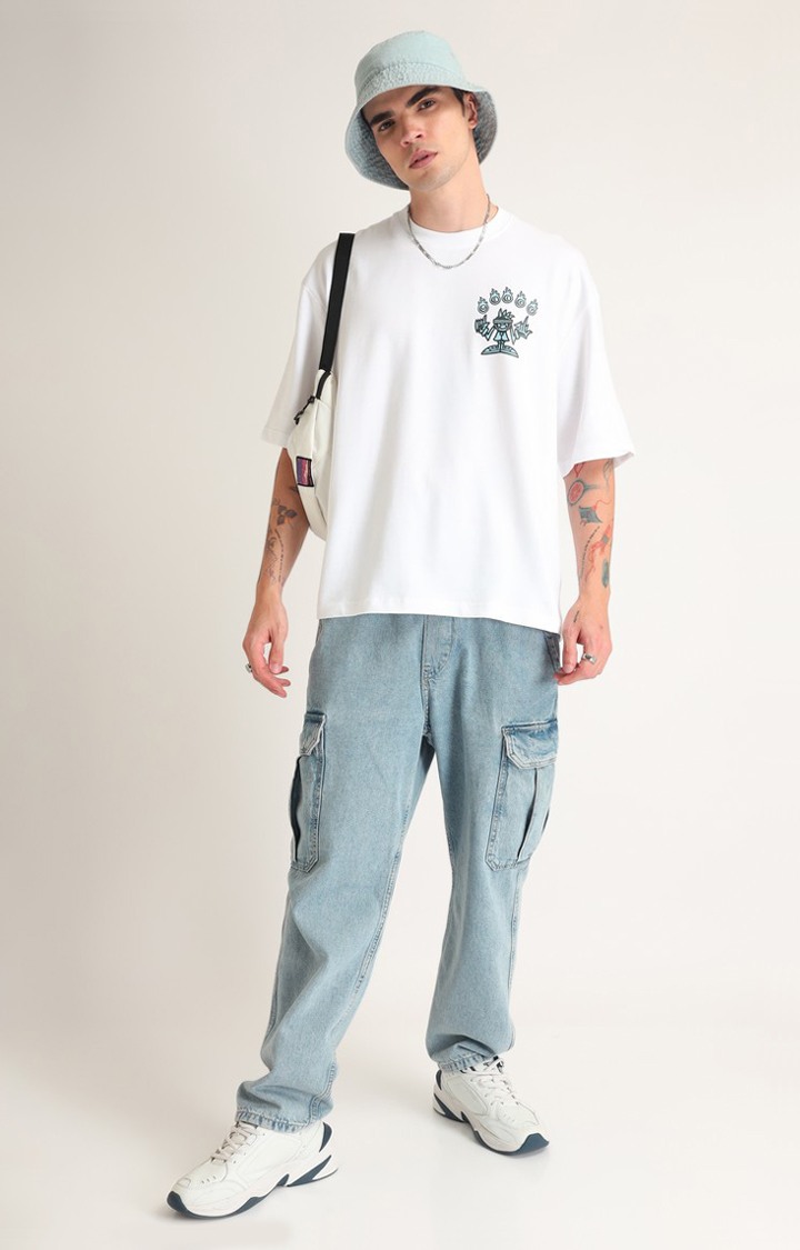 Men's White Printed Oversized T-Shirt