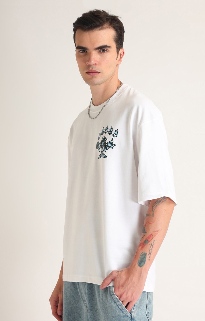 Men's White Printed Oversized T-Shirt