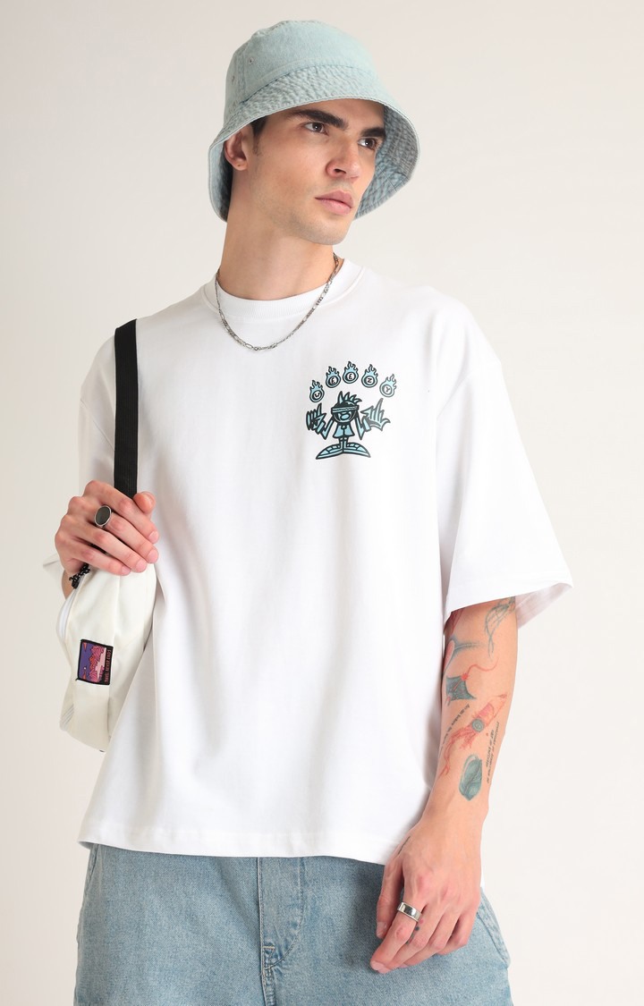 Men's White Printed Oversized T-Shirt