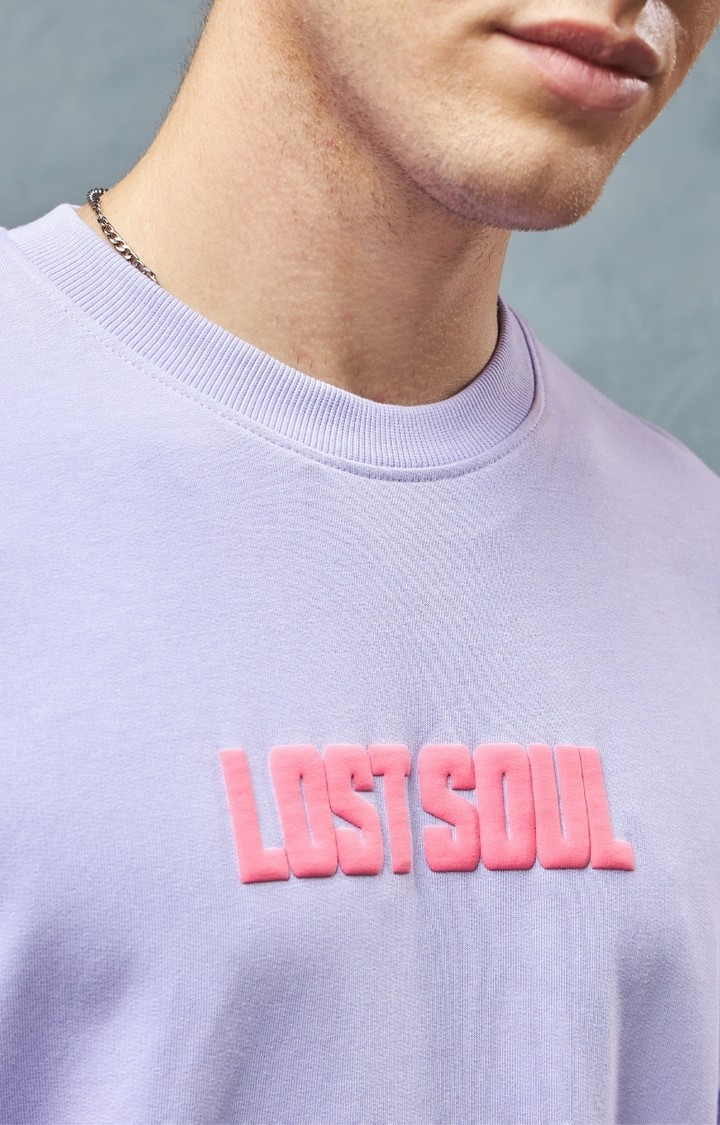 Men's Lavender Typographic Printed Oversized T-Shirt