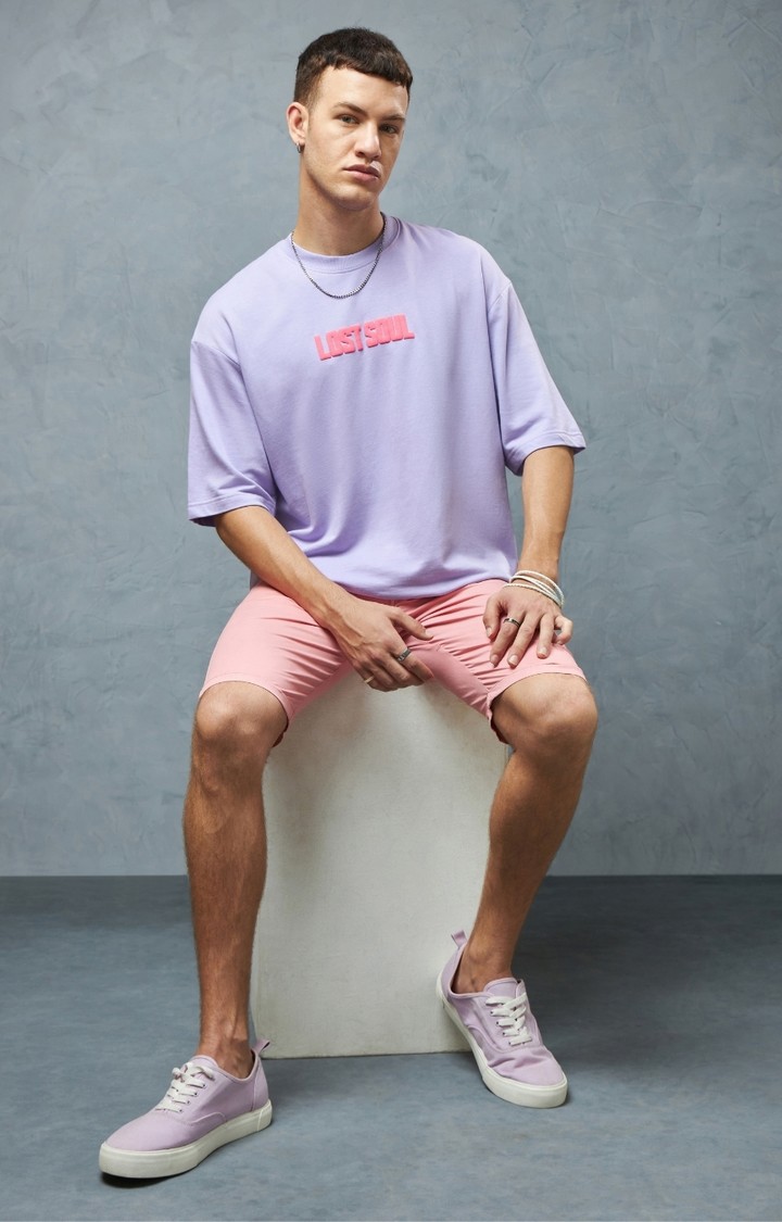 Men's Lavender Printed Oversized T-Shirt