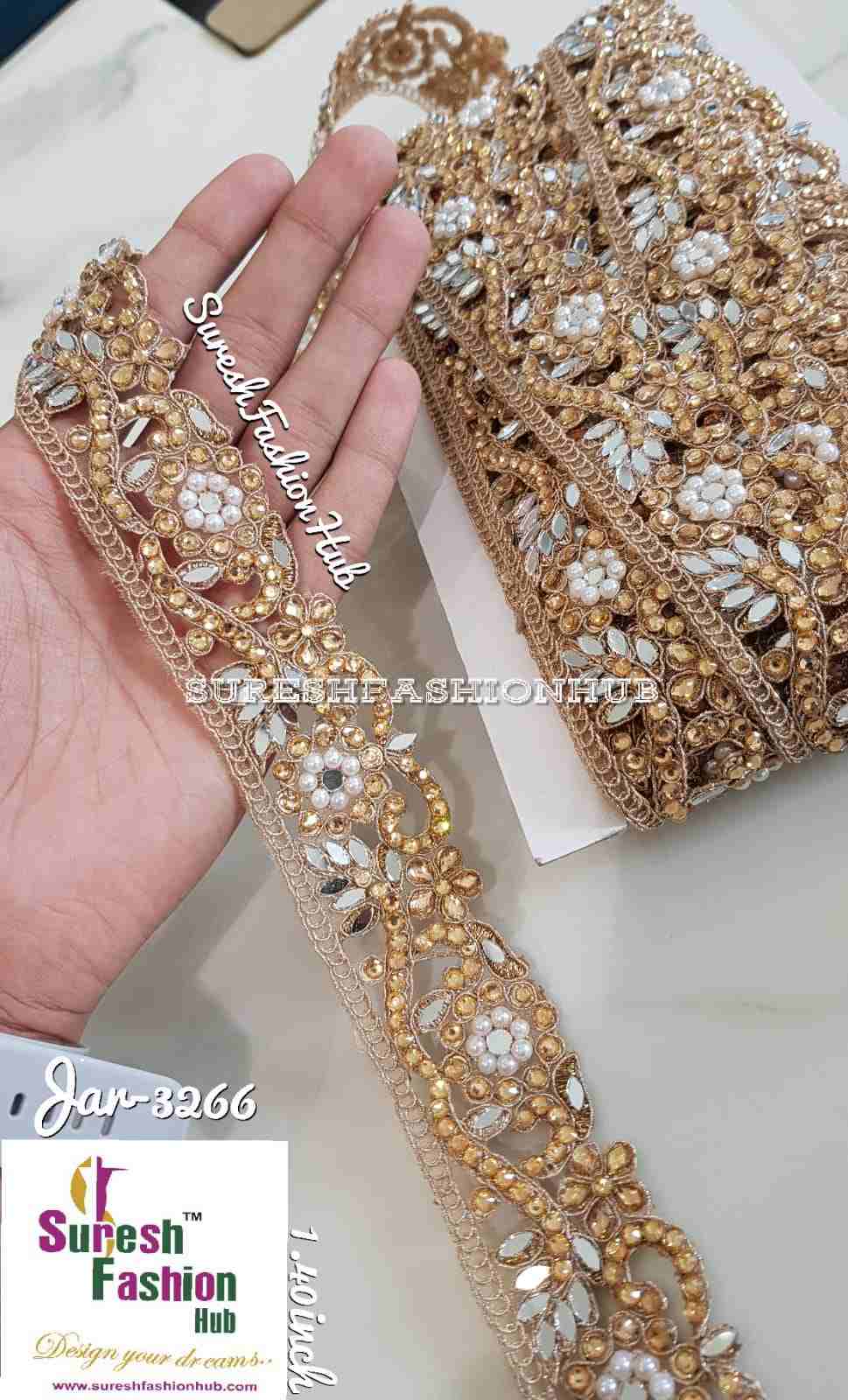 Beaded Golden Flowers Designer Trim
