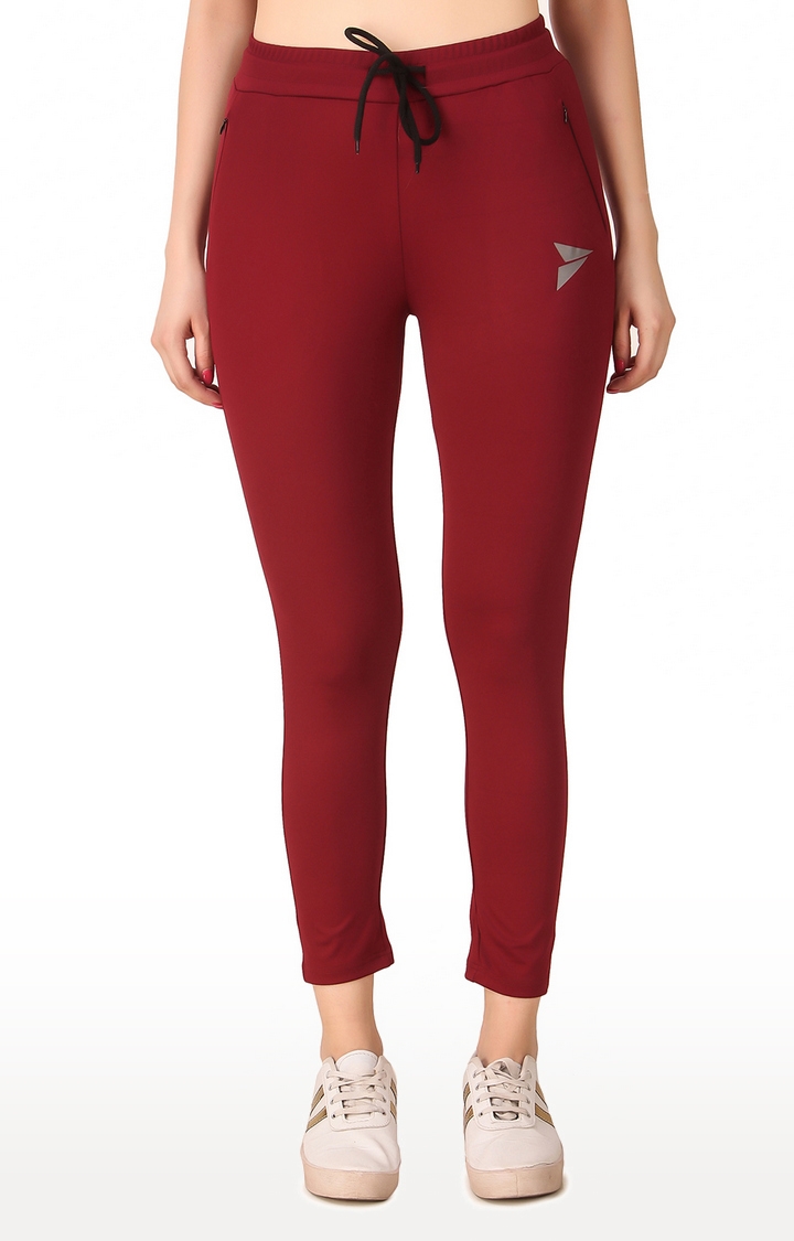 Fitinc | Women's Maroon Polyester Solid Tights
