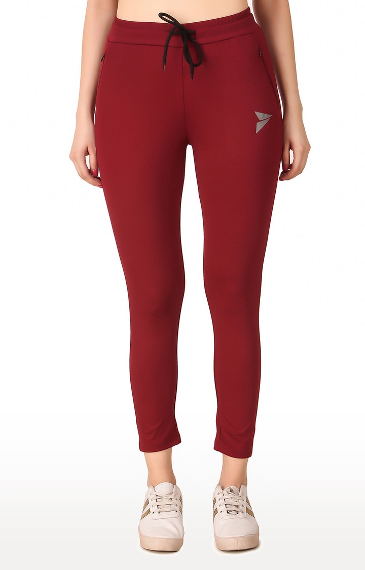 Women's Maroon Polyester Solid Tights