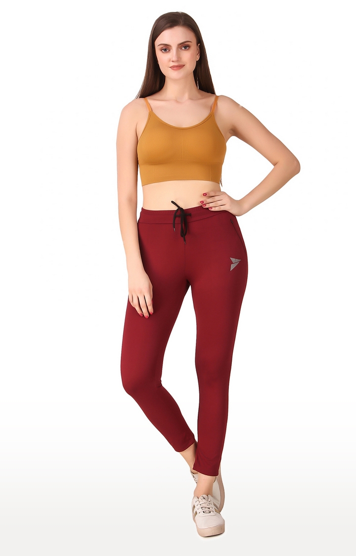 Fitinc | Women's Maroon Polyester Solid Tights 1