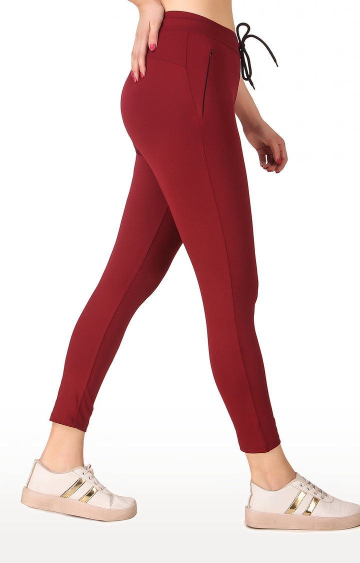 Fitinc | Women's Maroon Polyester Solid Tights 3
