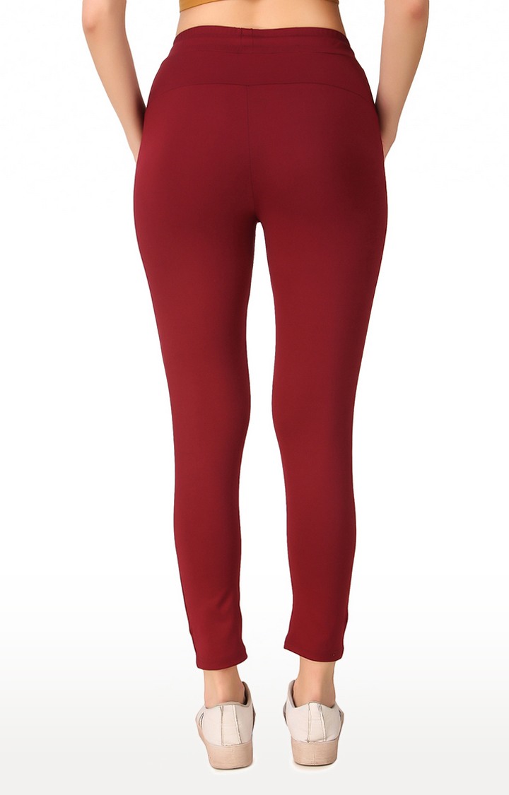 Women's Maroon Polyester Solid Tights