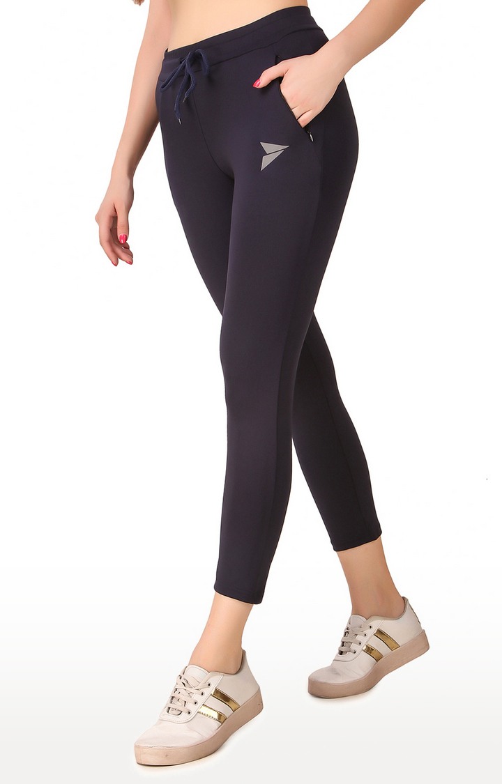 Women's Navy Blue Polyester Solid Tights