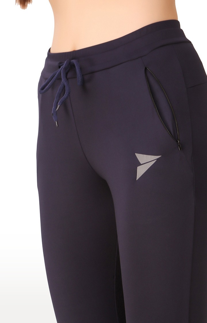 Women's Navy Blue Polyester Solid Tights