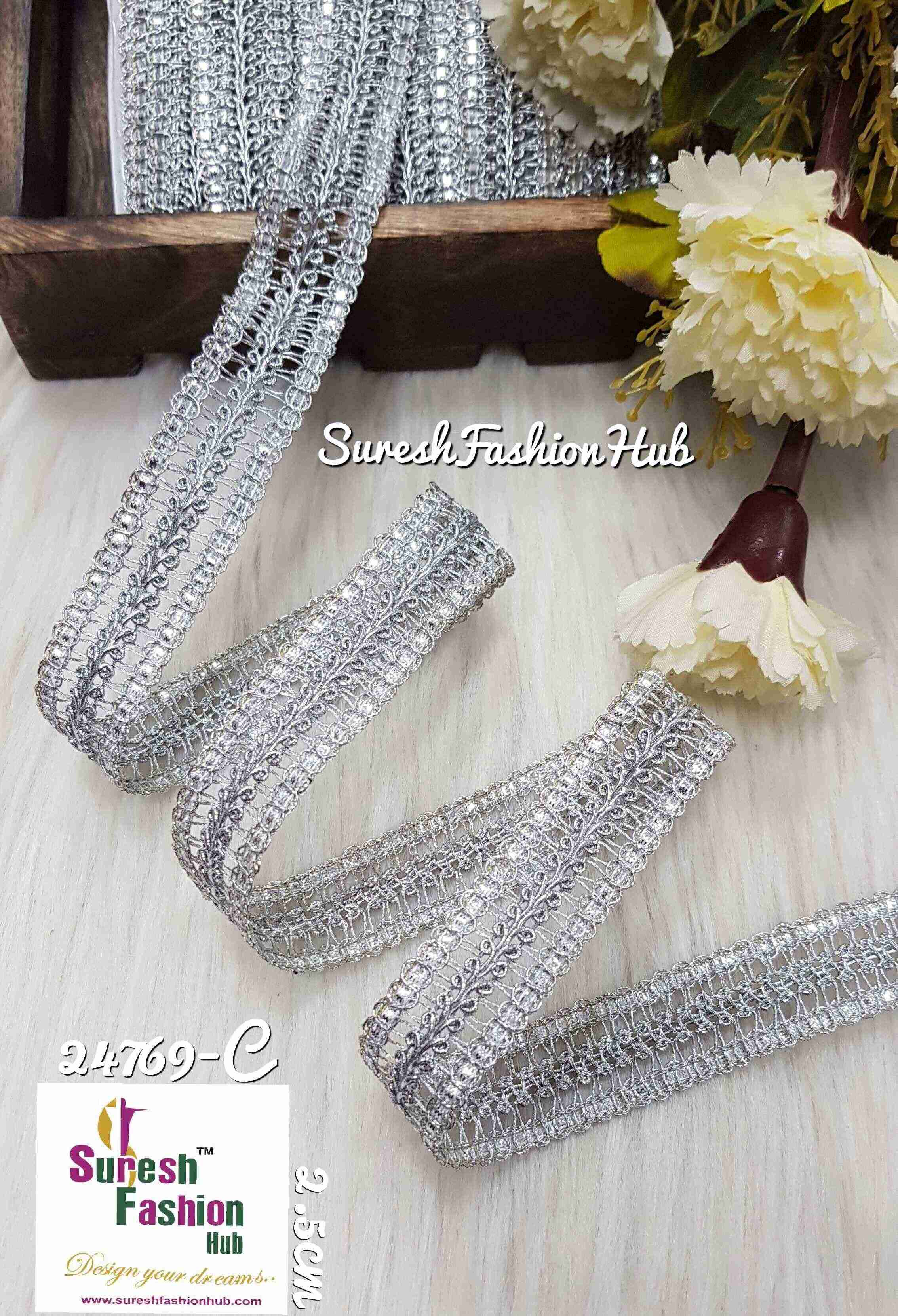 Very Intricate Silver Color Designer Trim