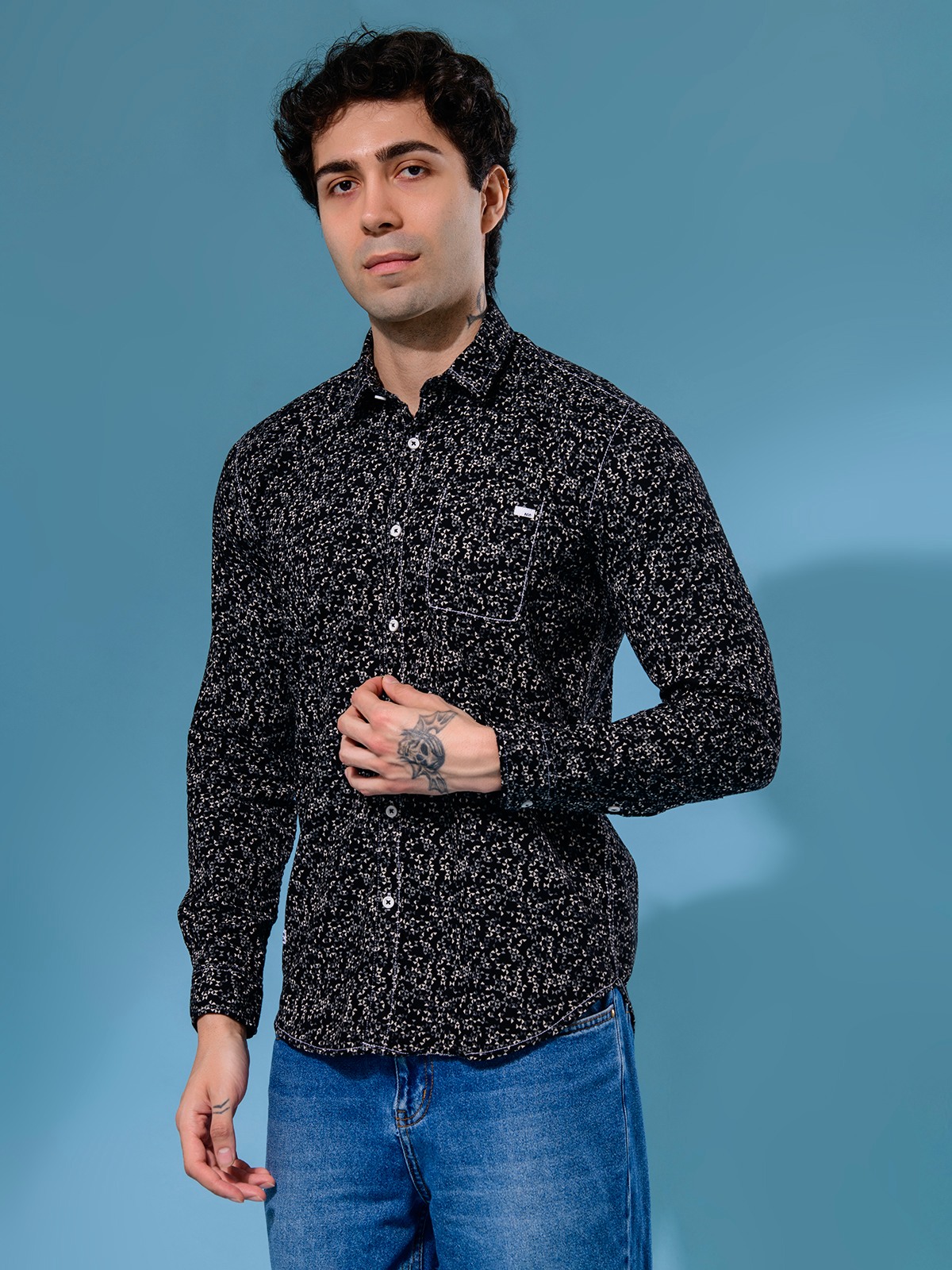 ALBION MENS ECOHAWK BLACK PRINT SHIRT
