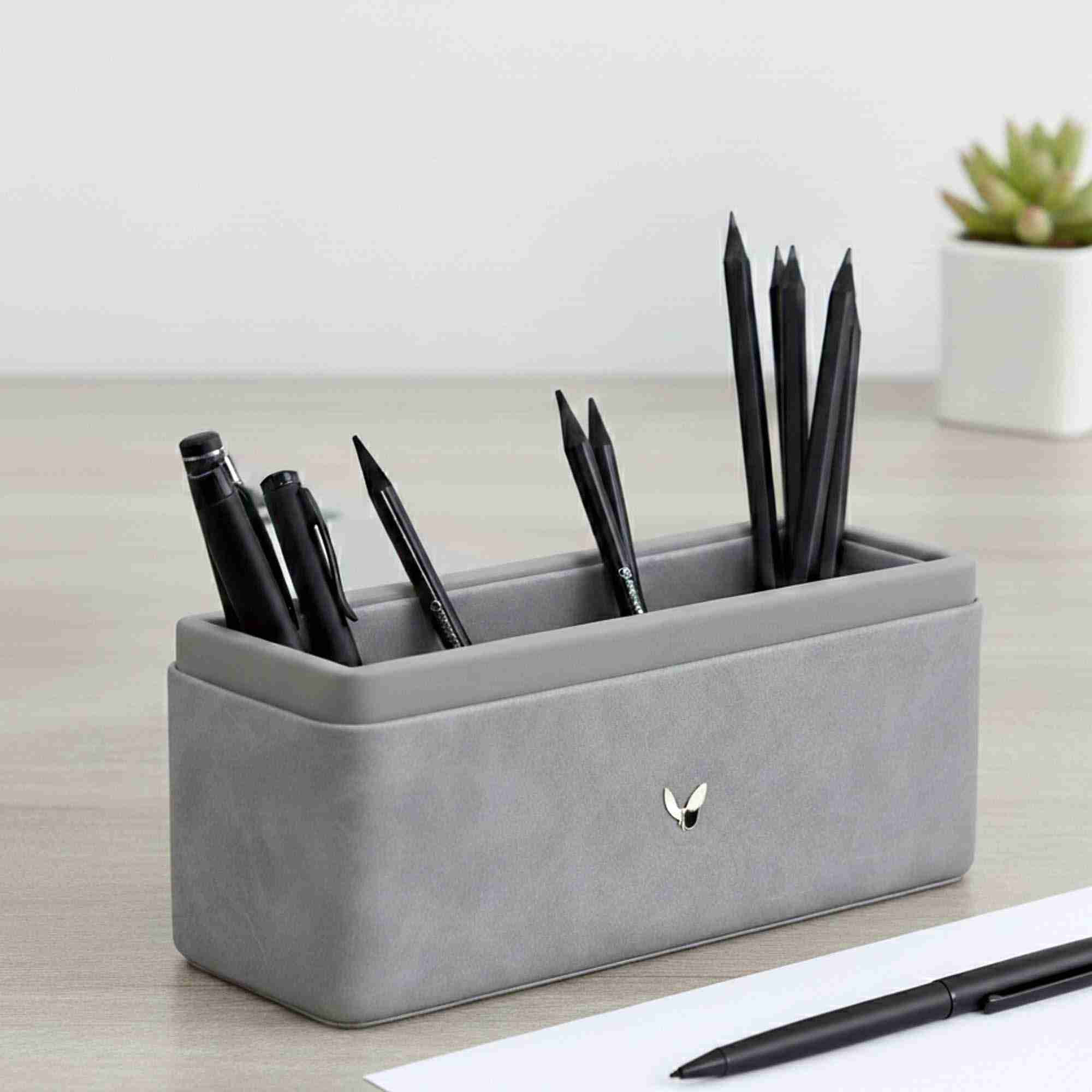 Pen/Pencil Holder | Faux Leather | Rectangular Large | Moderno | Grey