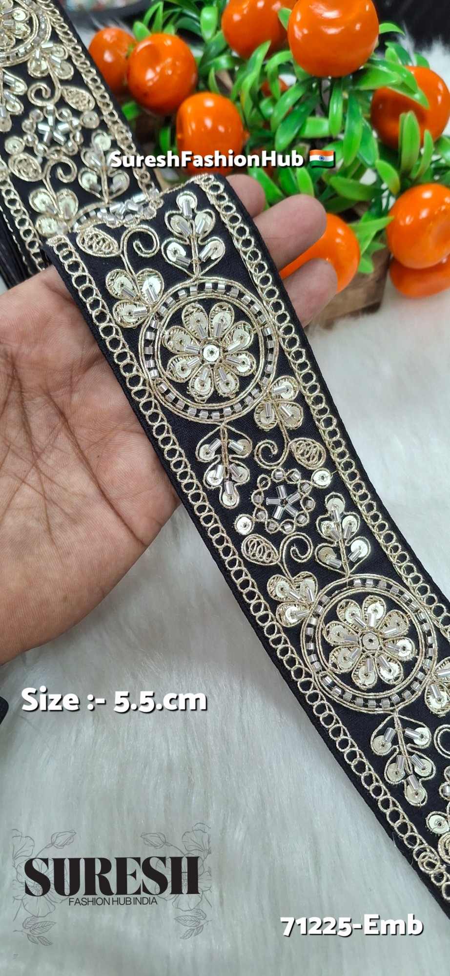 Black Floral Cutdana Bead Embroidery Lace – Design No. 71225-Emb