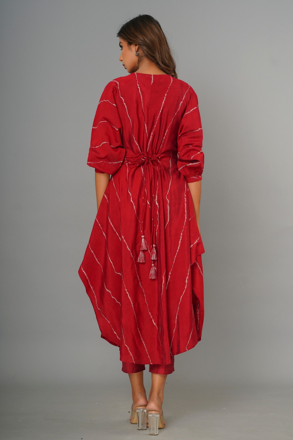 Red Muslin Handkerchief A-Line Kurta With Pant