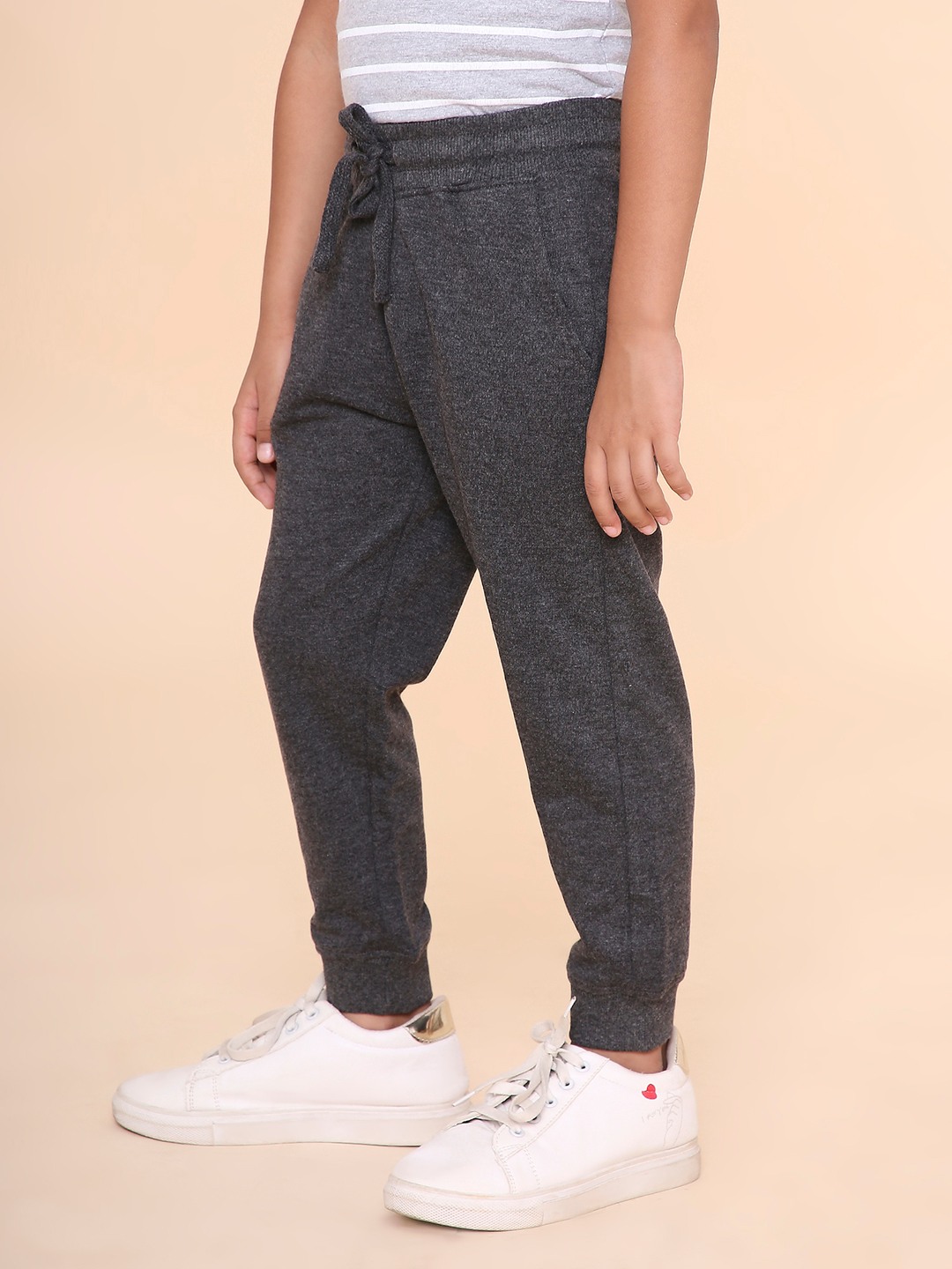 Boys Solid Sweatpant-Charcoal Melange