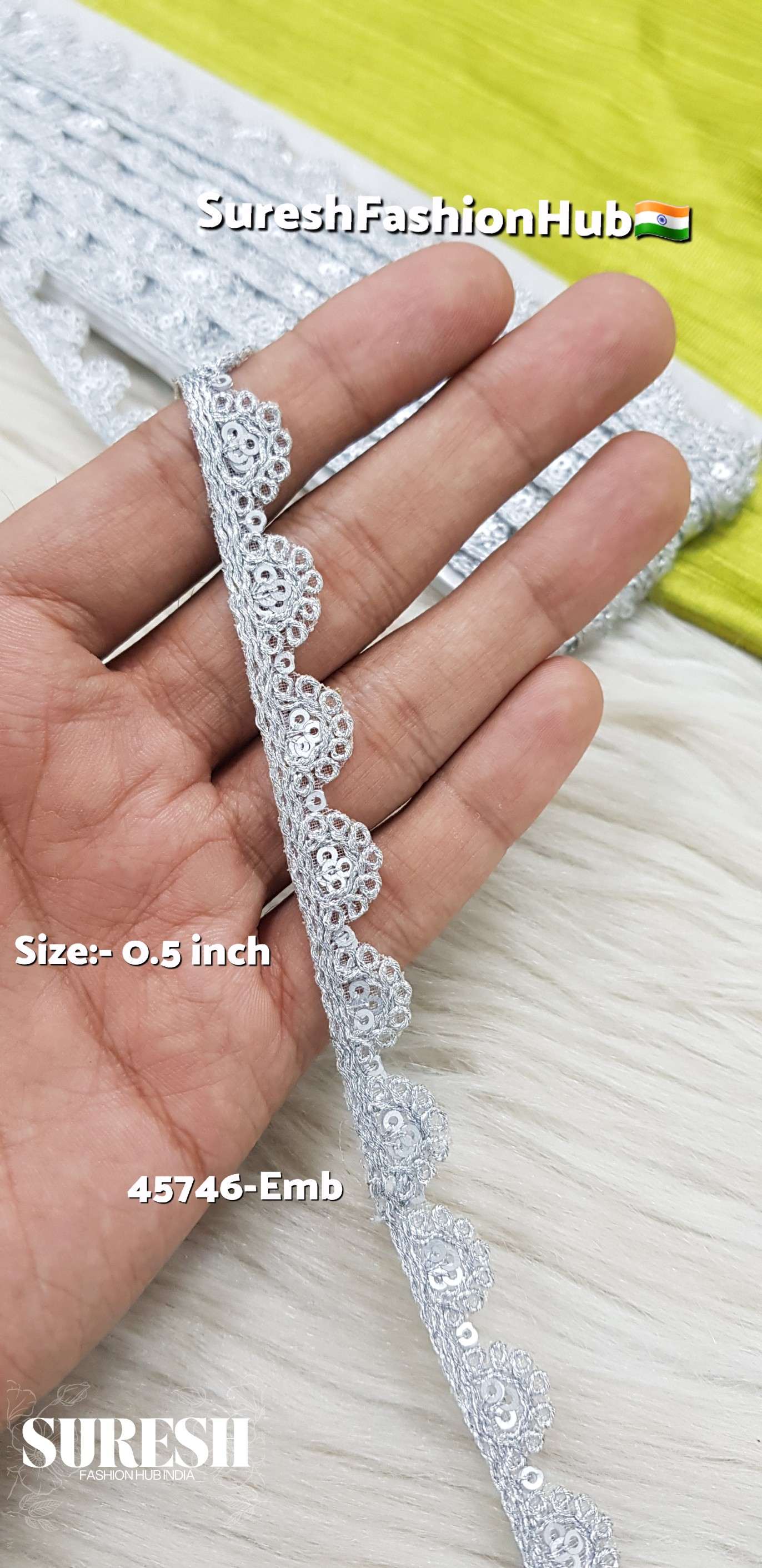 Silver Scalloped Organza Dori Sequin Lace
