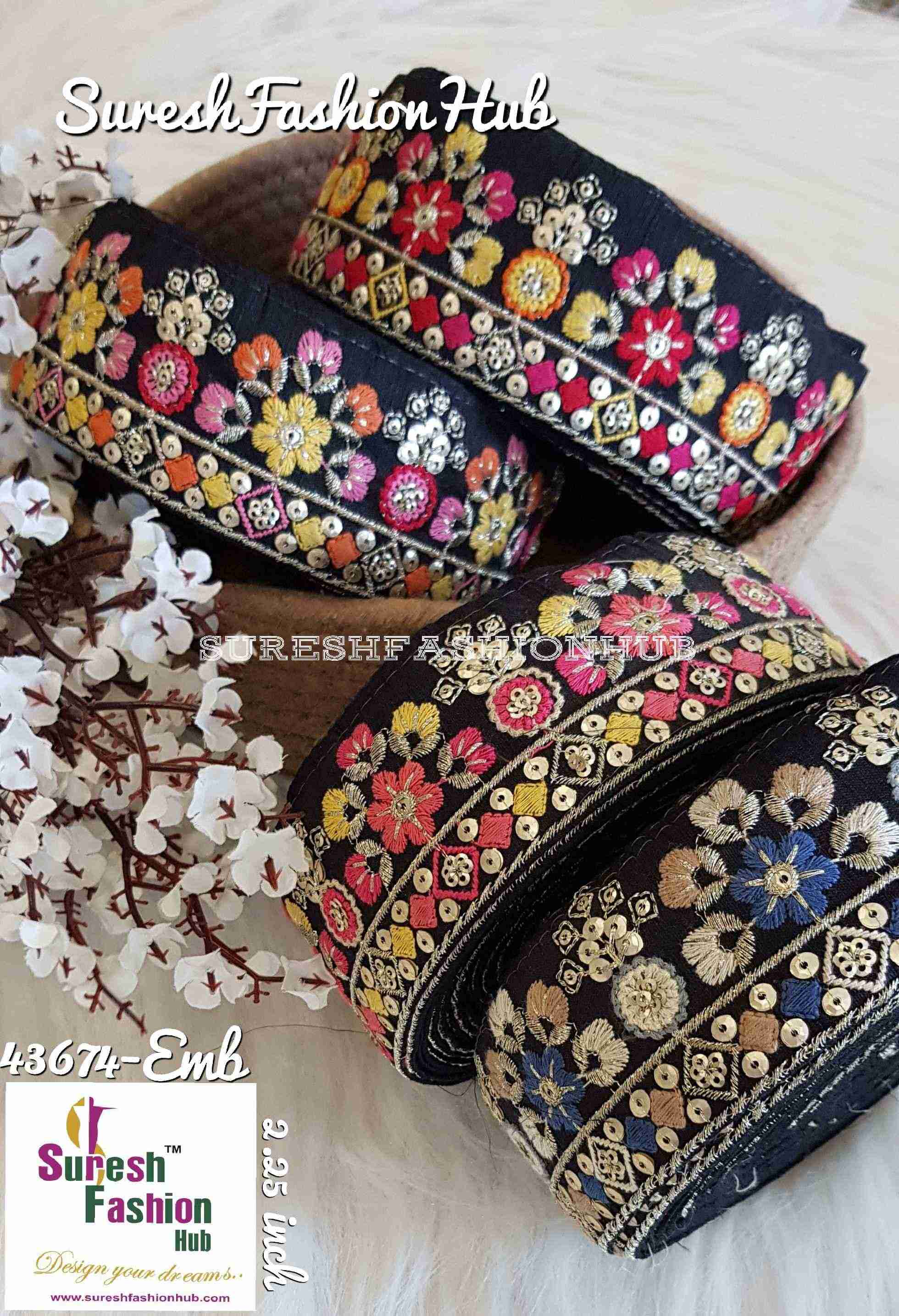Fine Peachy Pink Mix Floral Embroidered Trim