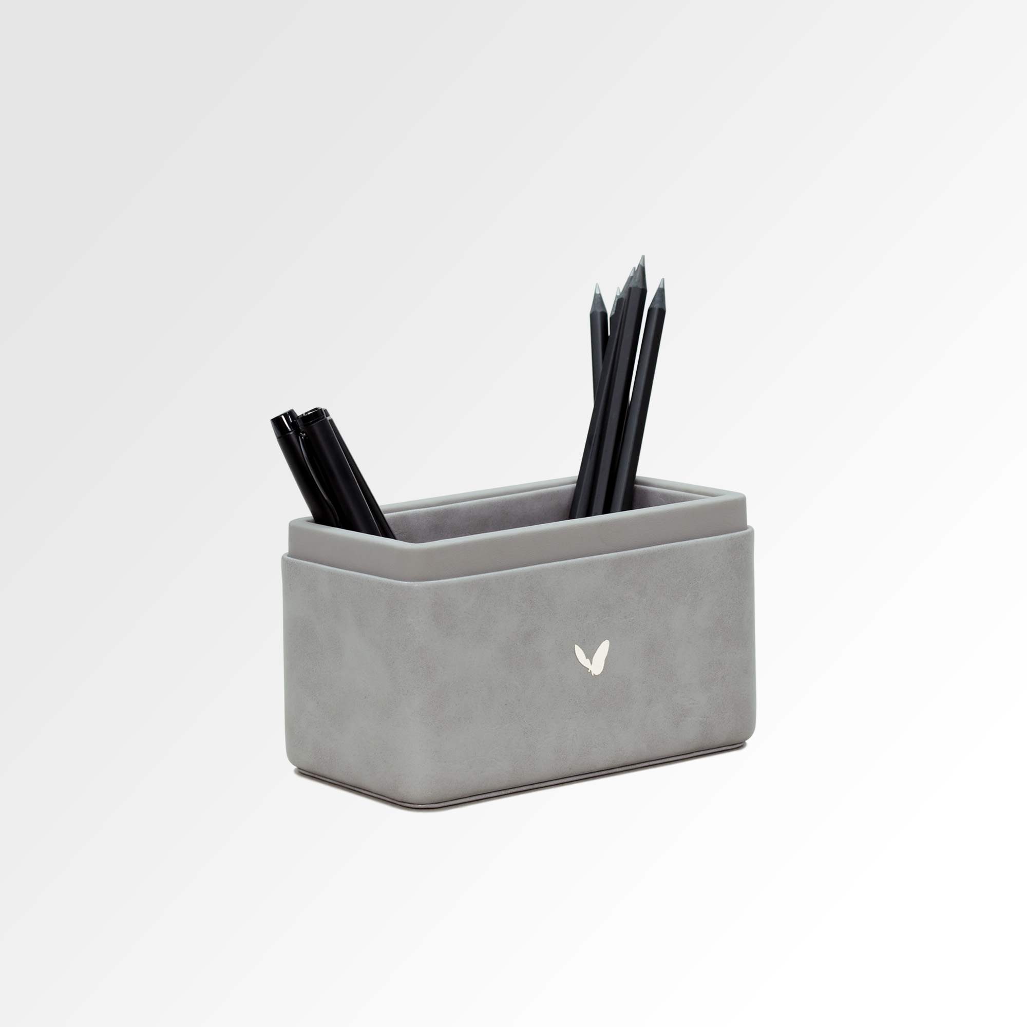 Pen/Pencil Holder | Faux Leather | Rectangular Medium | Moderno | Grey