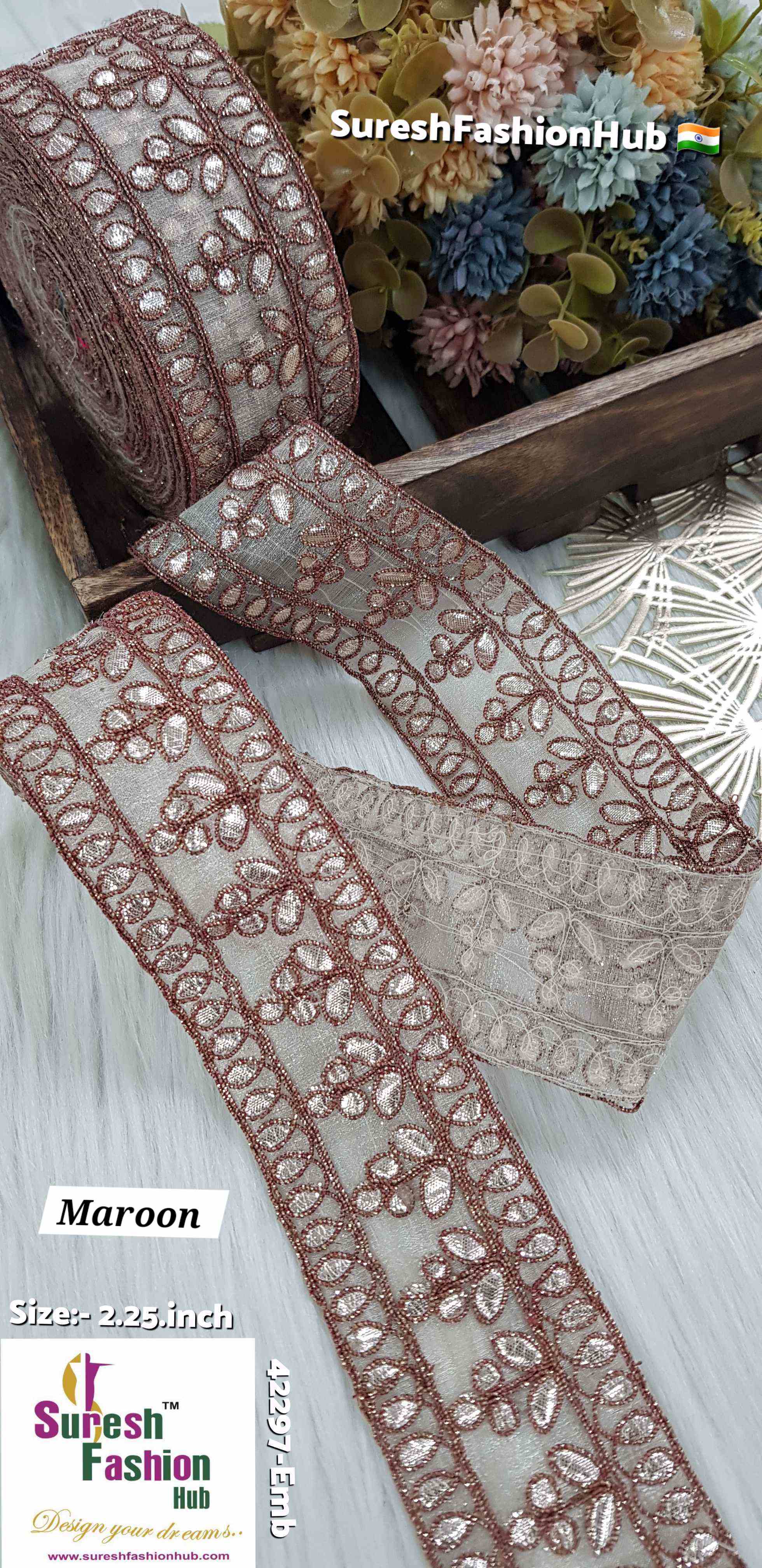Cute Petal Laser Gota Lace Maroon