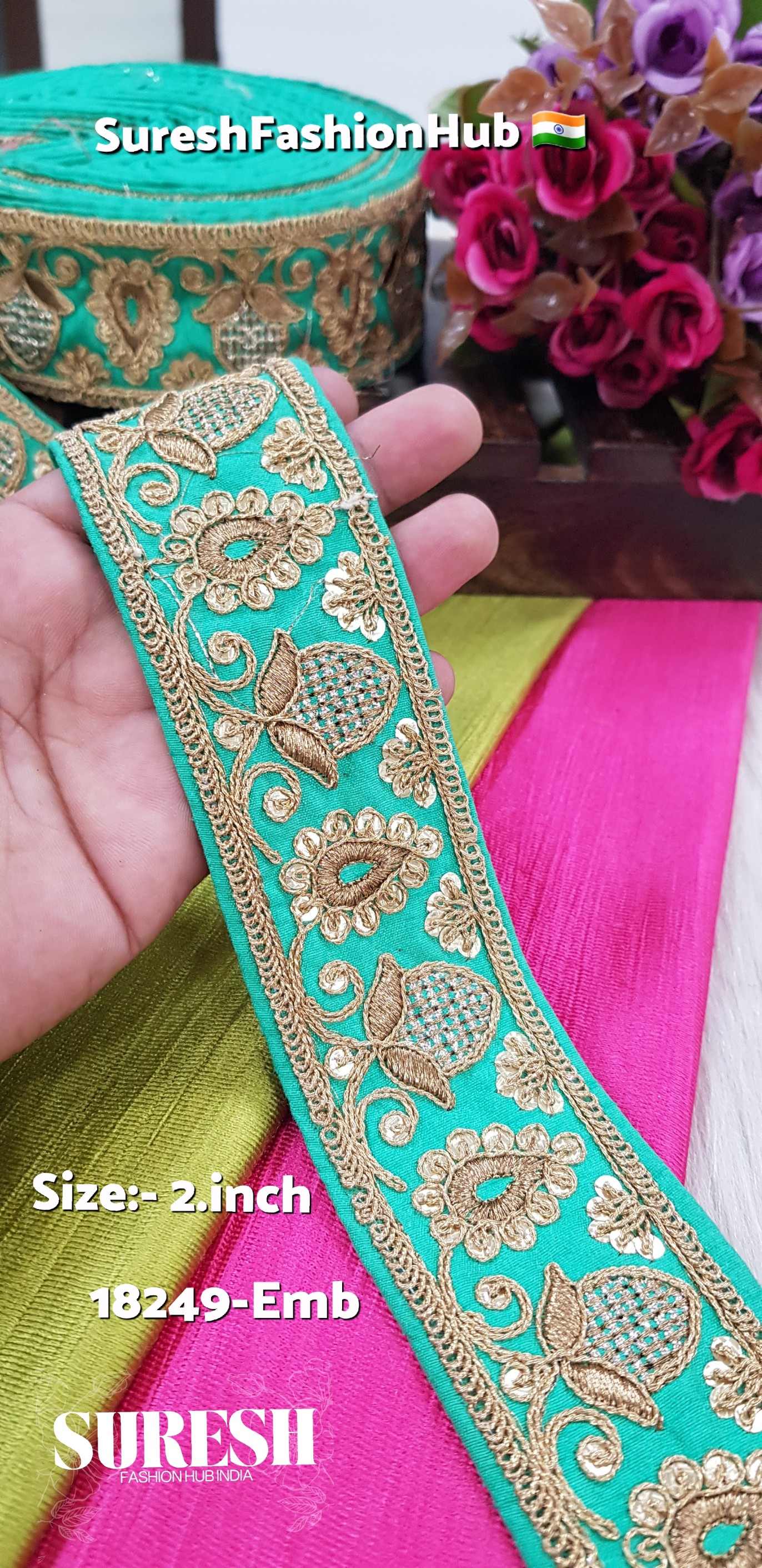 Green Sequence & Dori Embroidery Lace – 18249-Emb