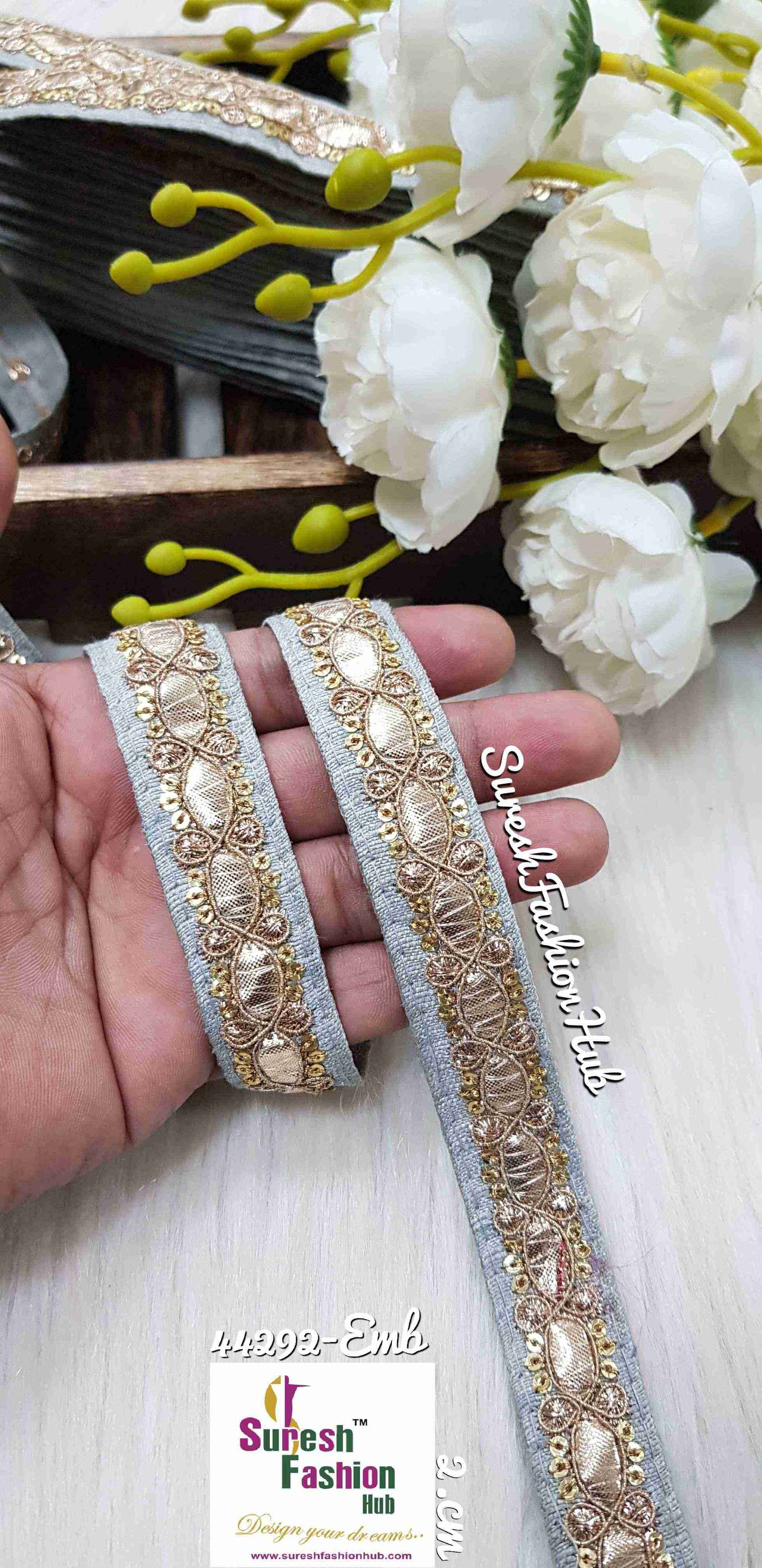 Gota Gold zari  Fusion Grey Fabric Embellishments