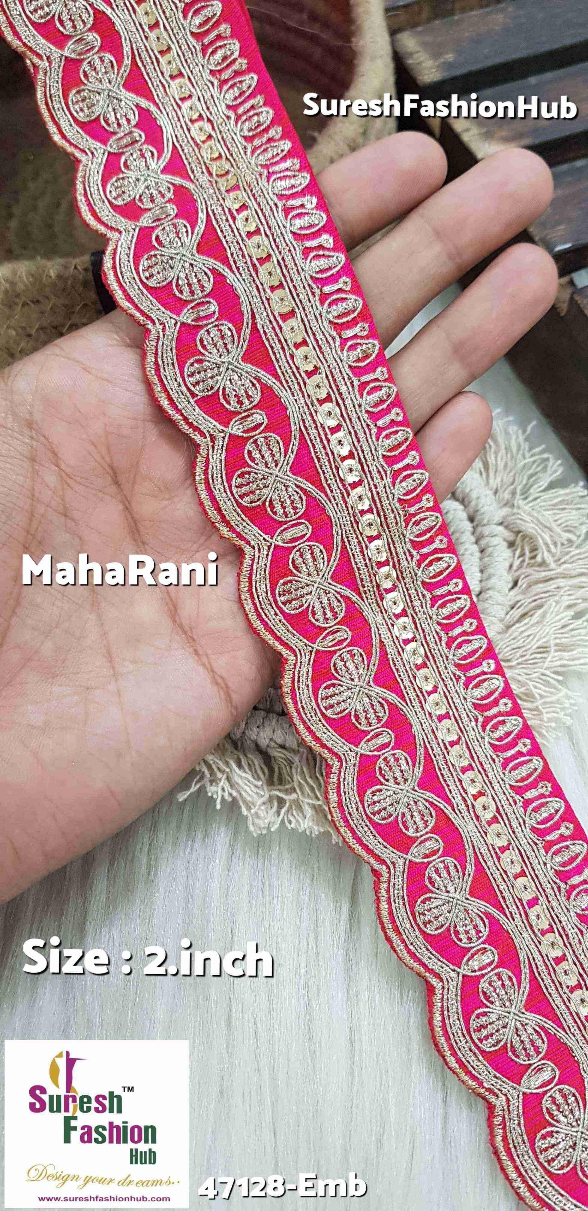 Scalloped MahaRani Embroidered Net Lace on Fabric Cloth