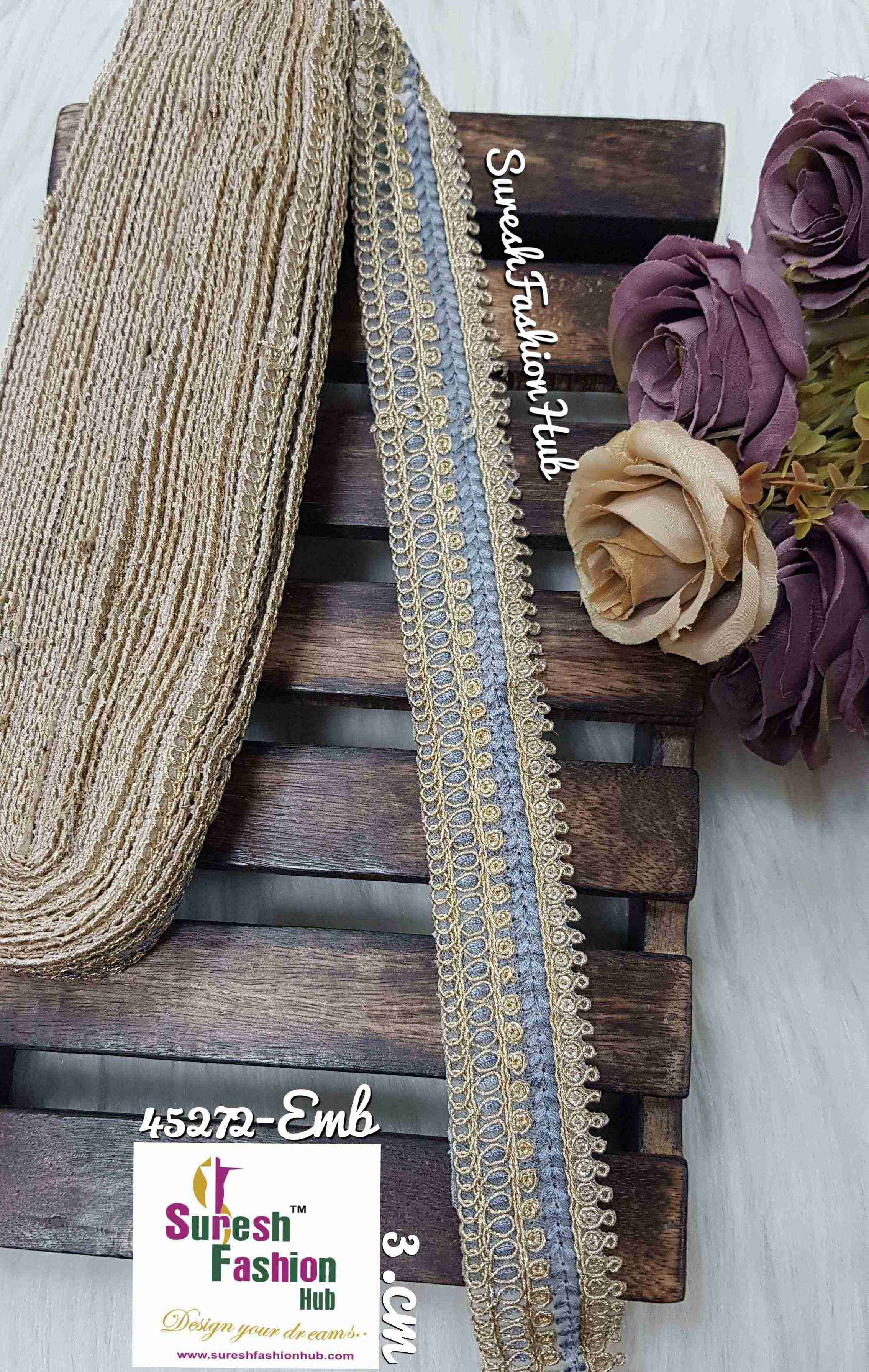Grey Gilded Grace Zari Ribbon