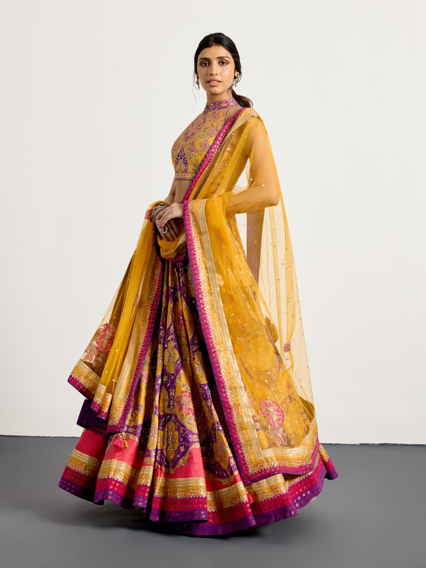 Yellow Purple Morina Lehenga