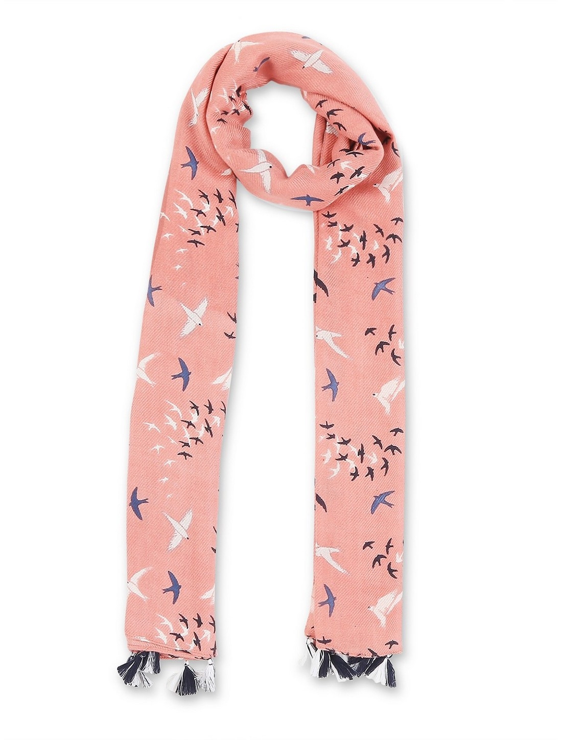 Get Wrapped | Get Wrapped Peach  Printed Scarves with Tassels for Women 3