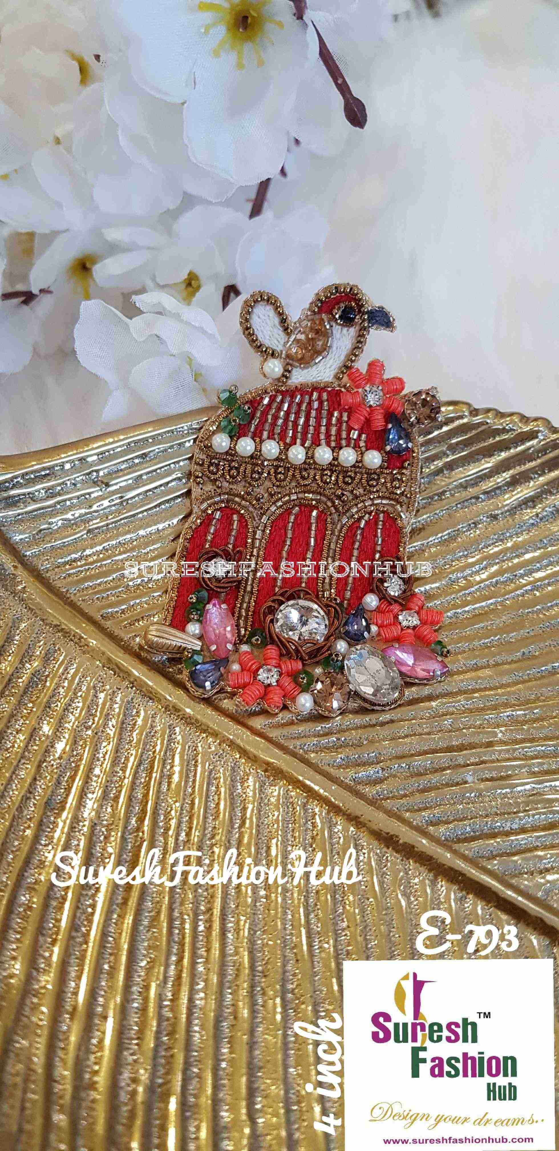 Heavily Embellished Bird Cage Red Color Designer Patch