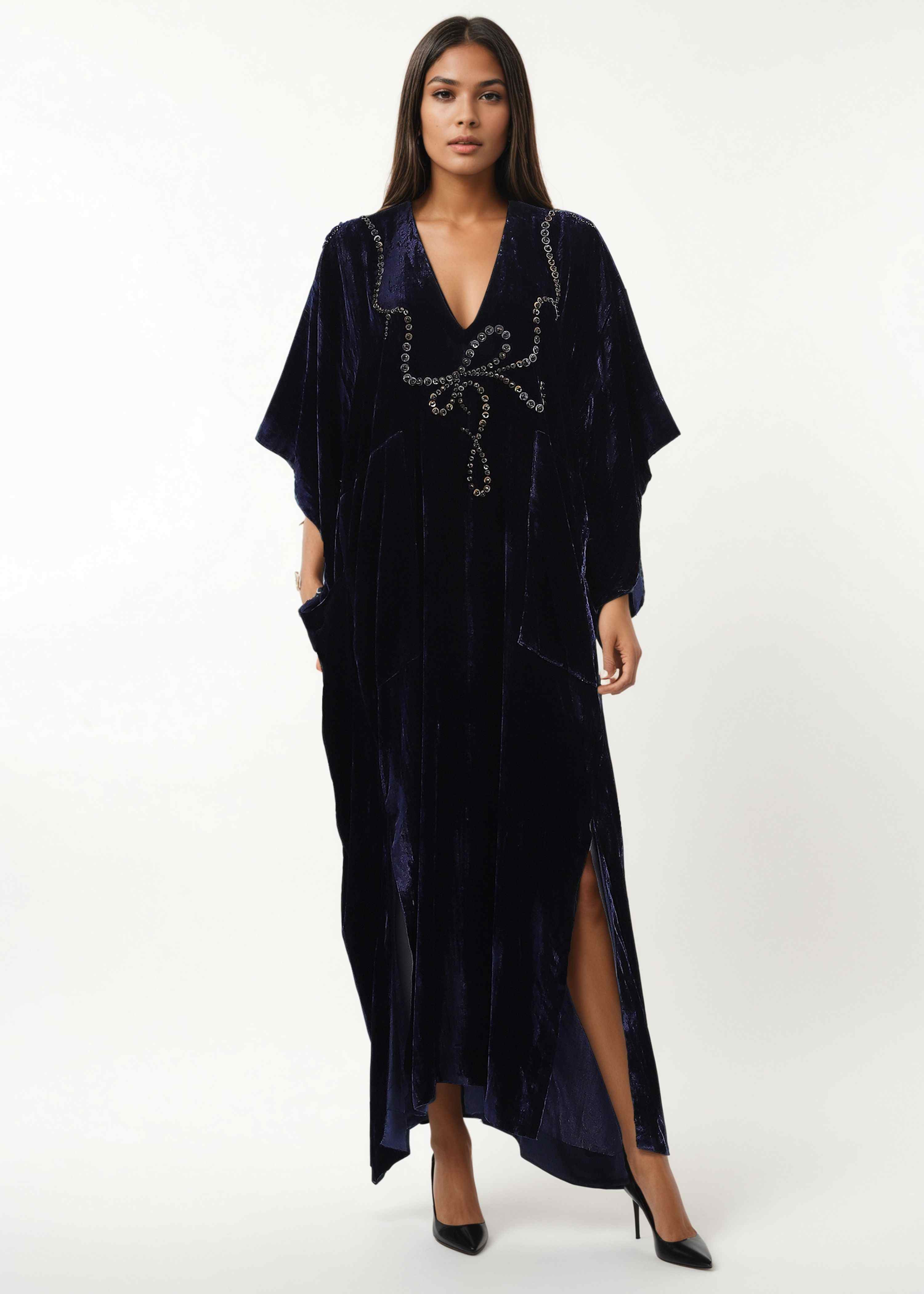 AKOK Green Velvet Dupatta Cape with SKirt Co-ords