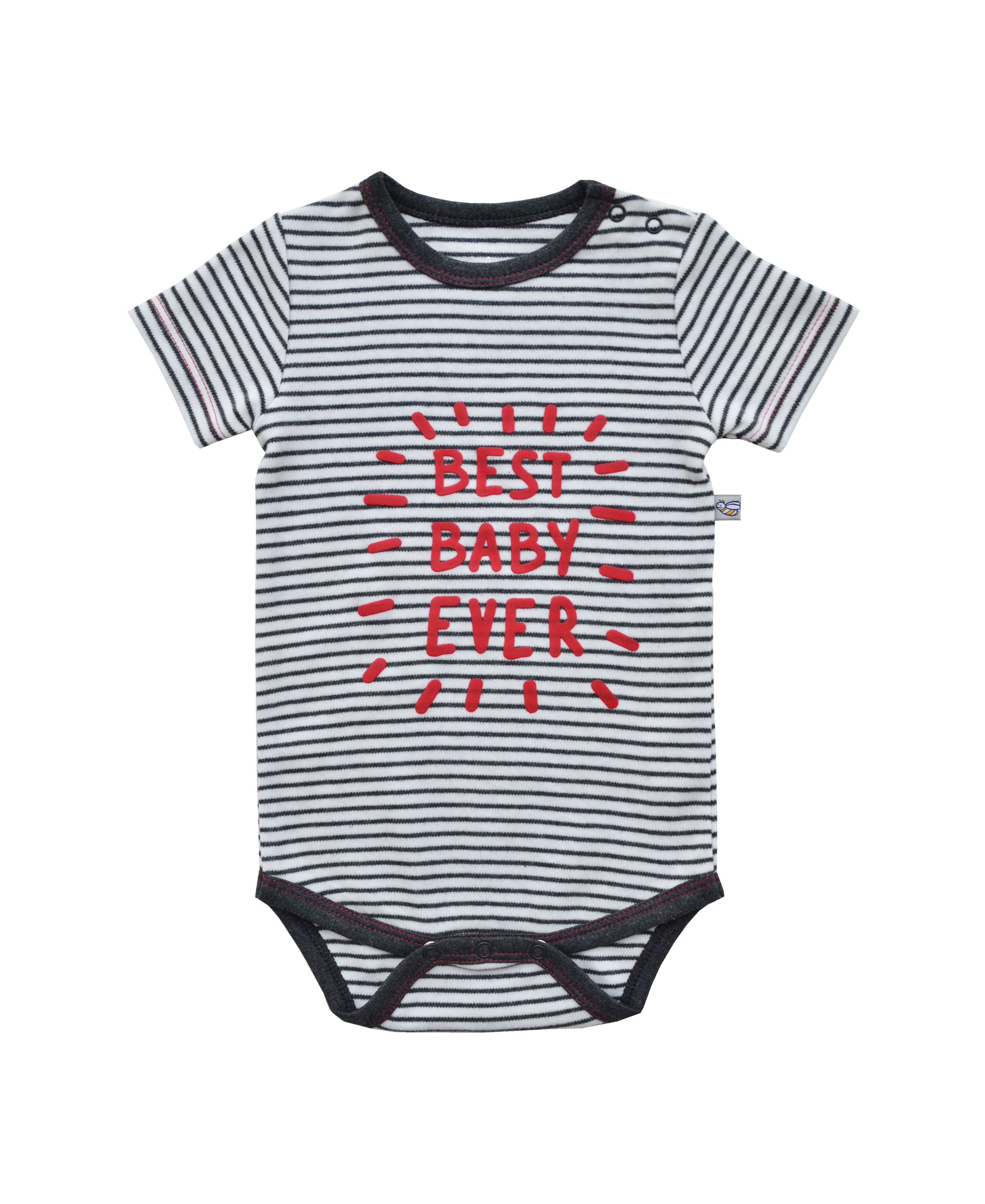 Babeez | Best Baby Ever Print On Grey Stripe Bodysuit (100% Cotton Interlock Biowash) undefined