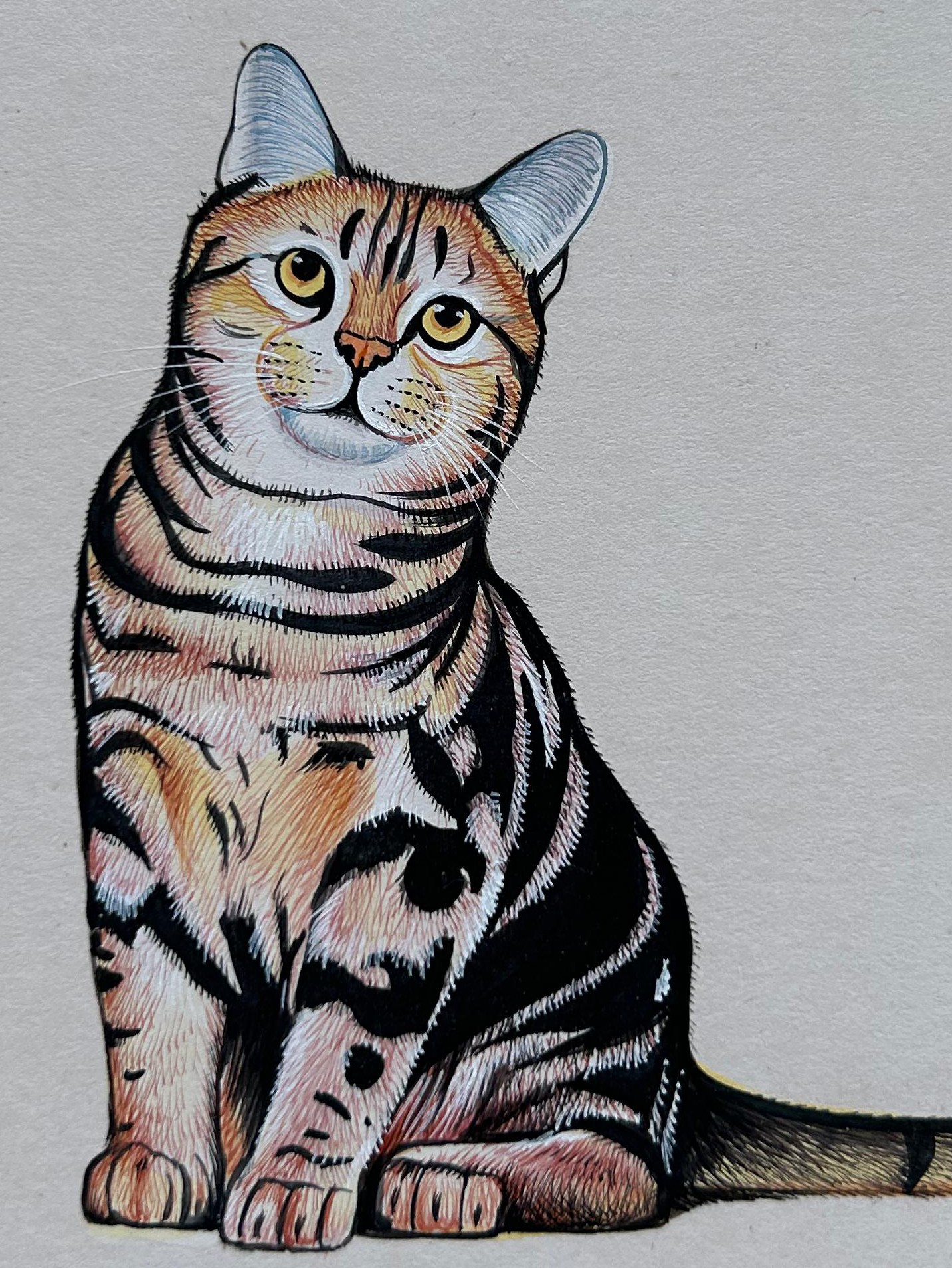 Cat miniature painting on Antique card