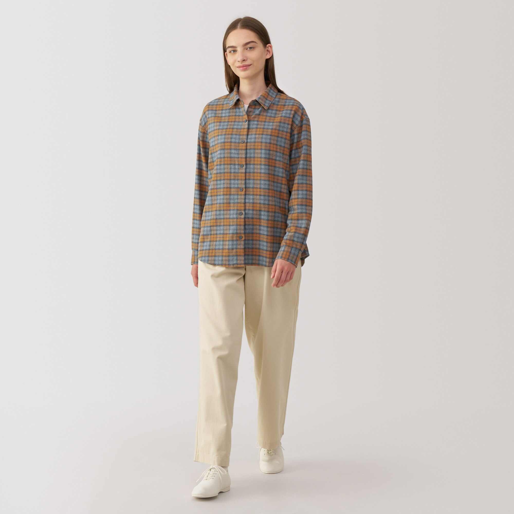 Women's Double-brushed flannel regular collar Long Sleeve shirt