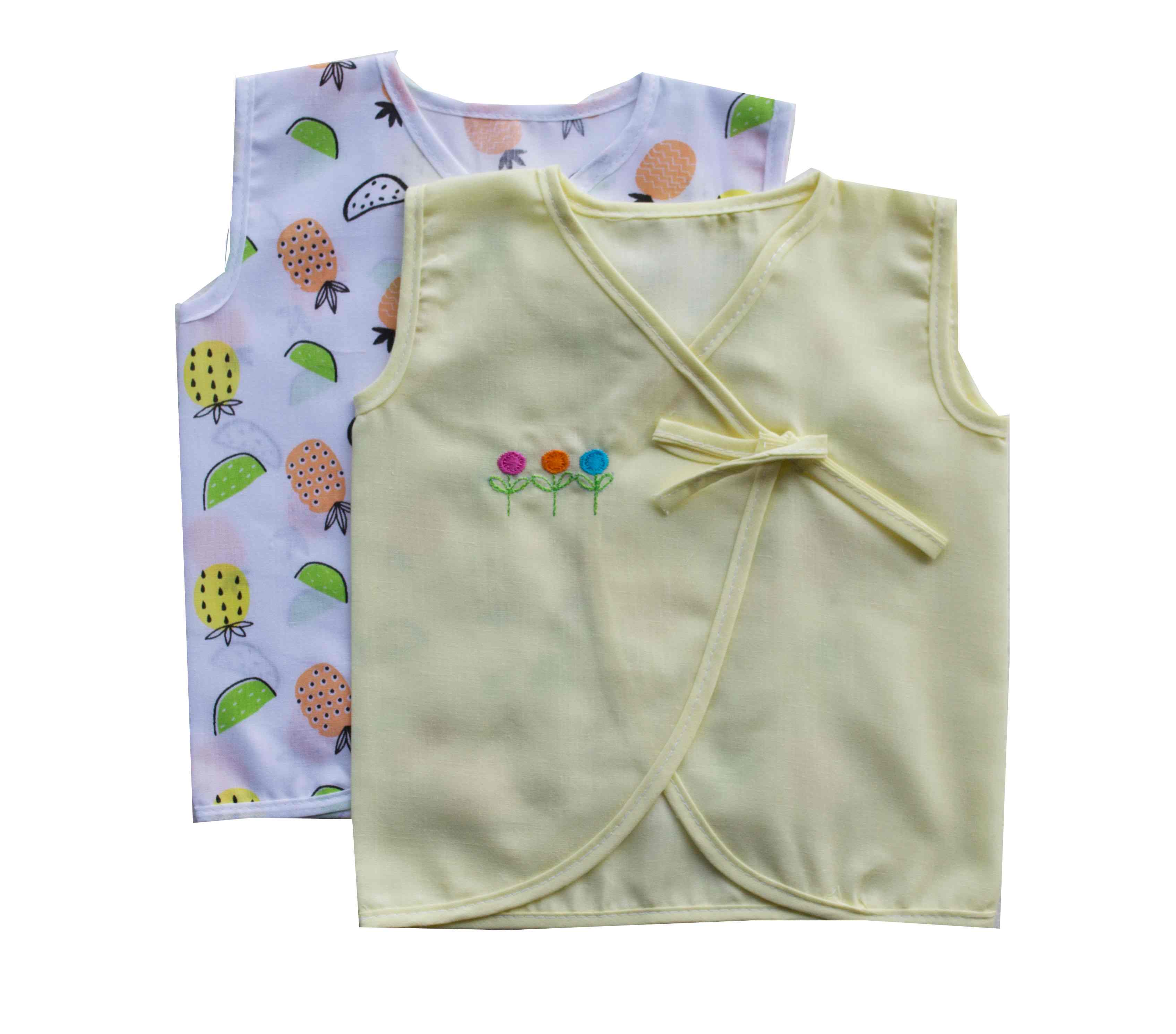 Plain Yellow Jhabla & White Fruits Printed Jhabla 2 pc Combo (100% Cotton)
