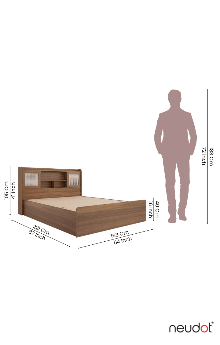 Sakura Rattan Box & Headboard Storage Bed - Queen, Leon Teak Finish