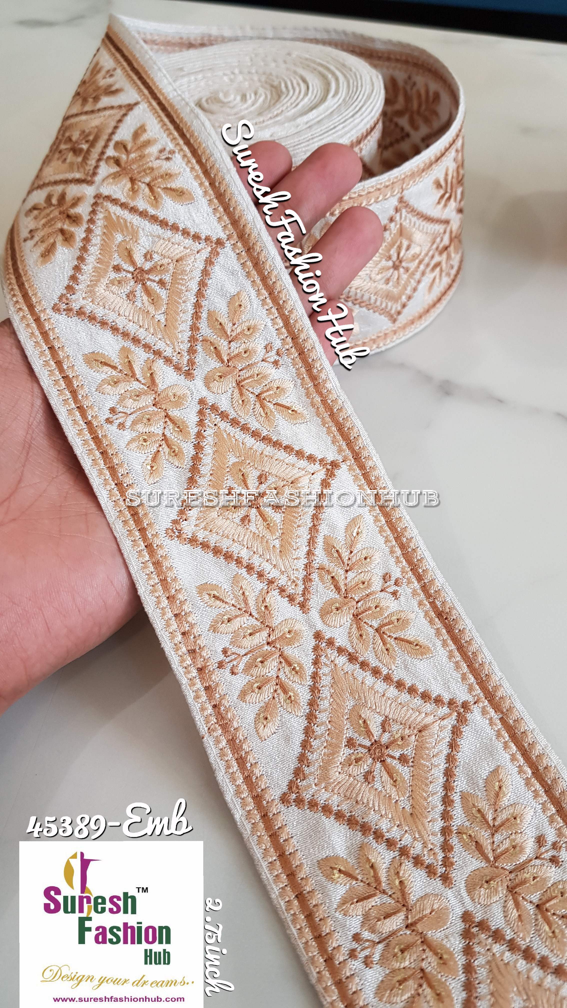White Obsidiam Floral Weave Embroidery Designer Trim