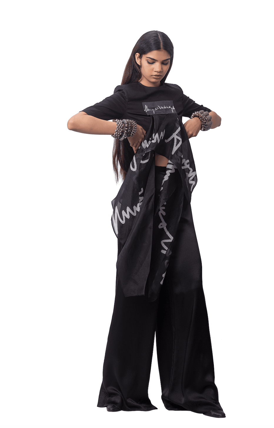 PRINTED  CROP TOP WITH SILK TROUSERS