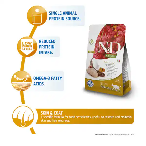 N & D Quinoa Cat Grain Free Skin Coat Quail Adult 1.5 Kg