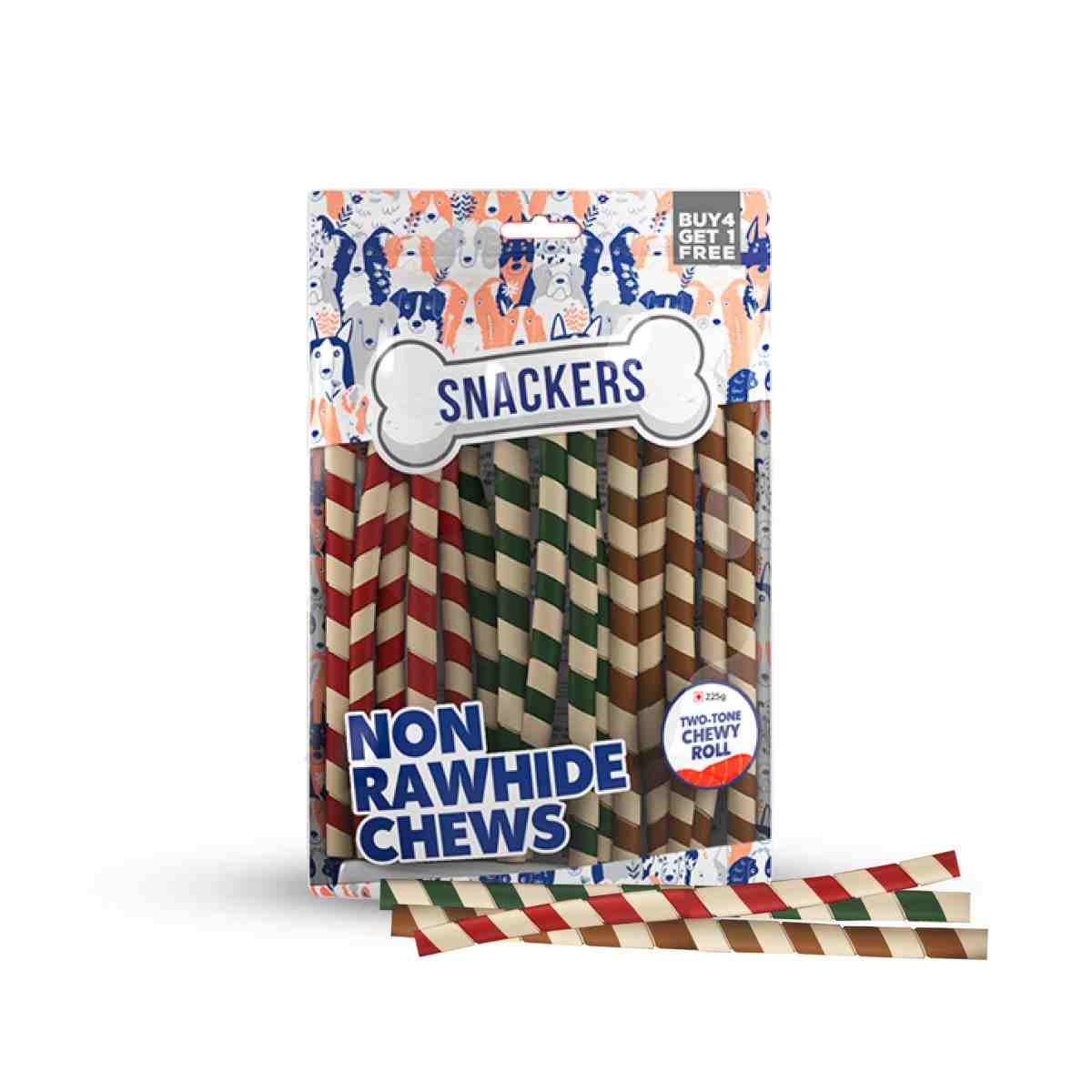 Snackers Non Rawhide Chews Two Tone Chewy Roll for Dogs, 225g