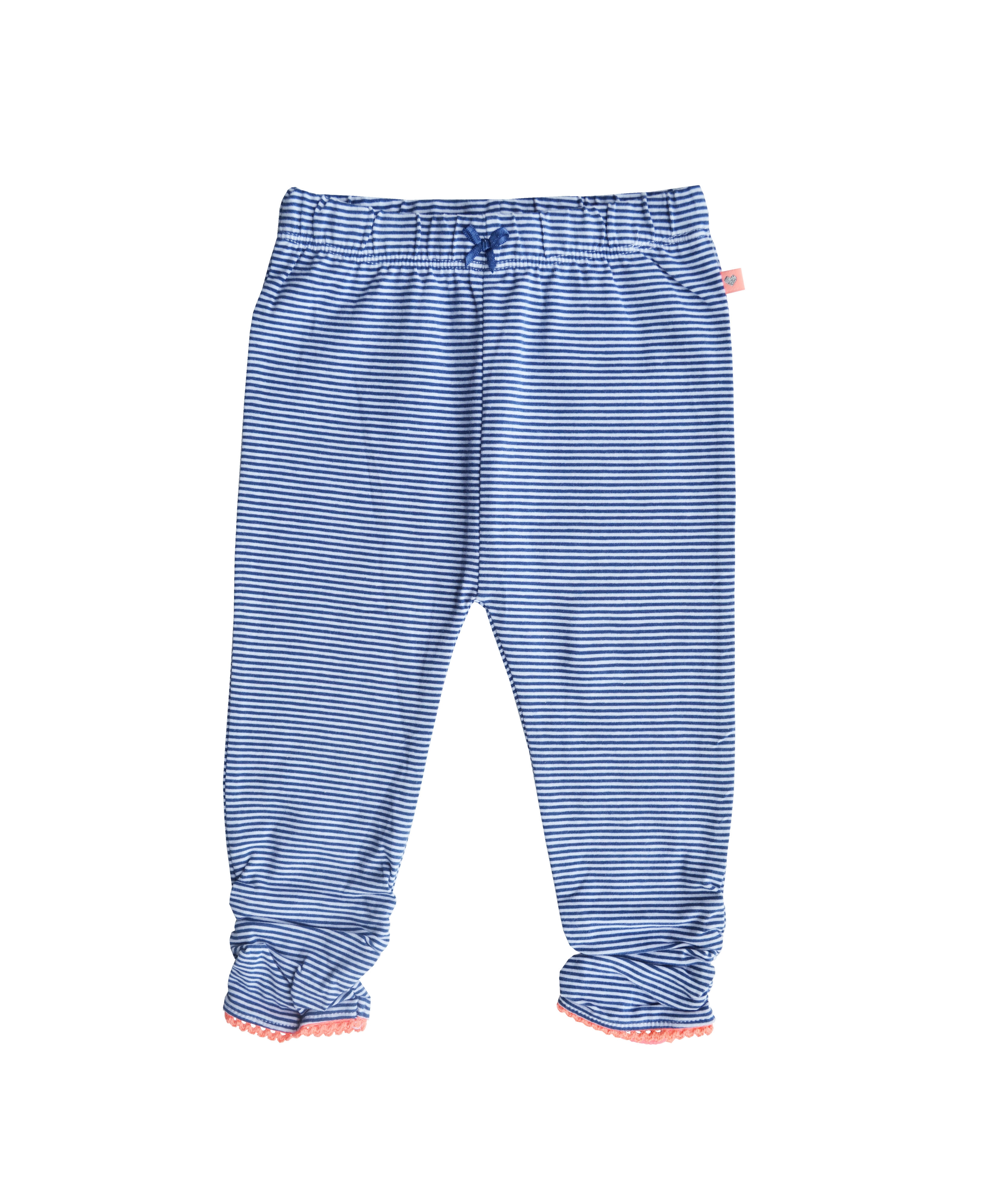 Babeez | Navy Stripe Leggings With Coral Lace at Bottom (95%Cotton 5%Elathan Jersey) undefined