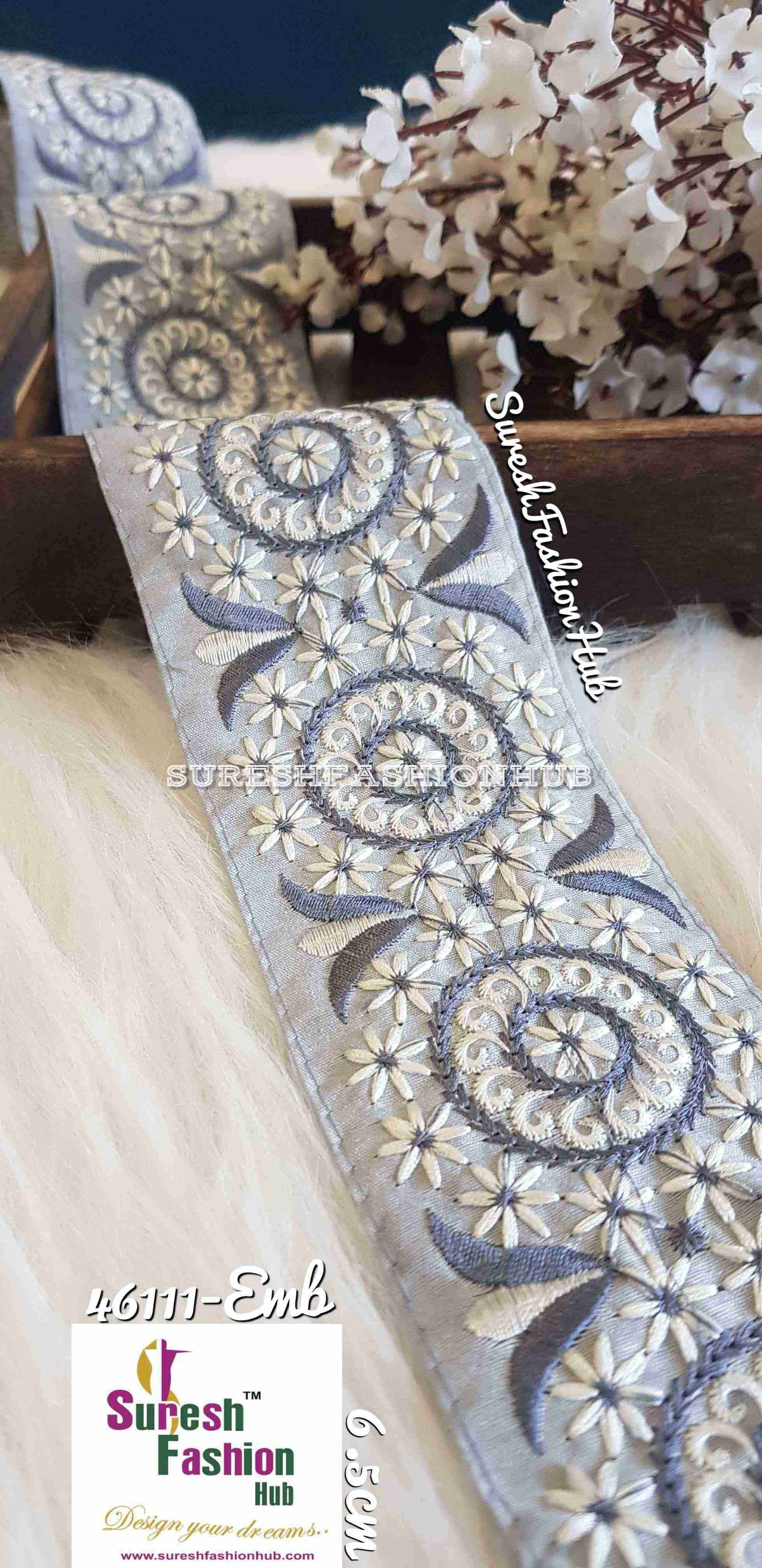 Creative Thread Works Grey  Base Embroidered Trim