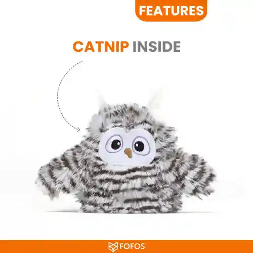 Barkbutler Fofos Flapping Owl Chirping Interactive Toy for Cats (Brown)